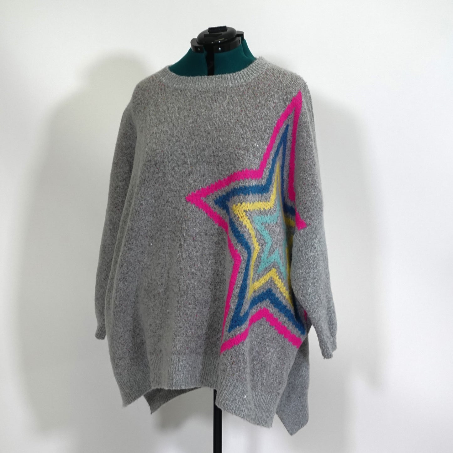 Grey Multicolor Star Print Sweater