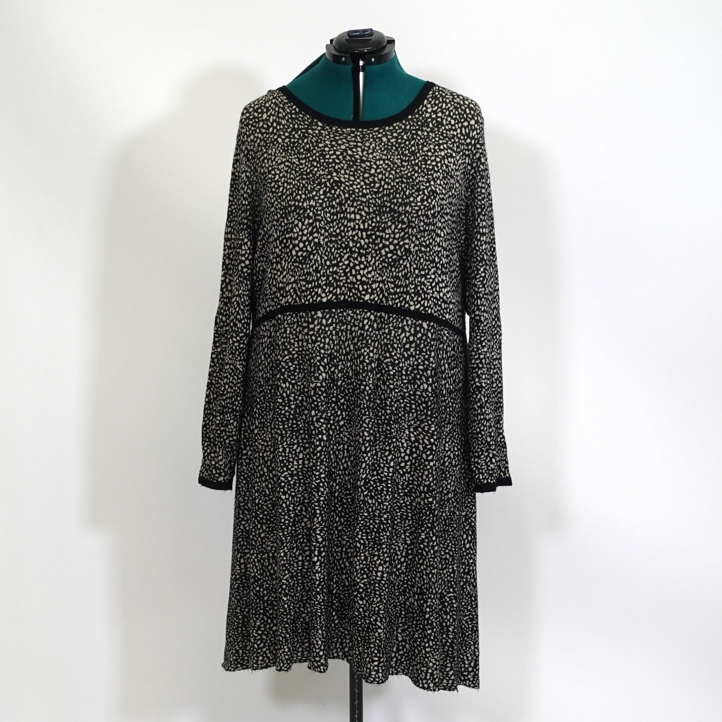 Black and Beige All-Over Print Sweater Dress