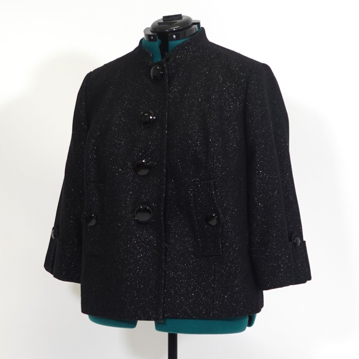Black High Neck Blazer with Silver Tinsel Thread