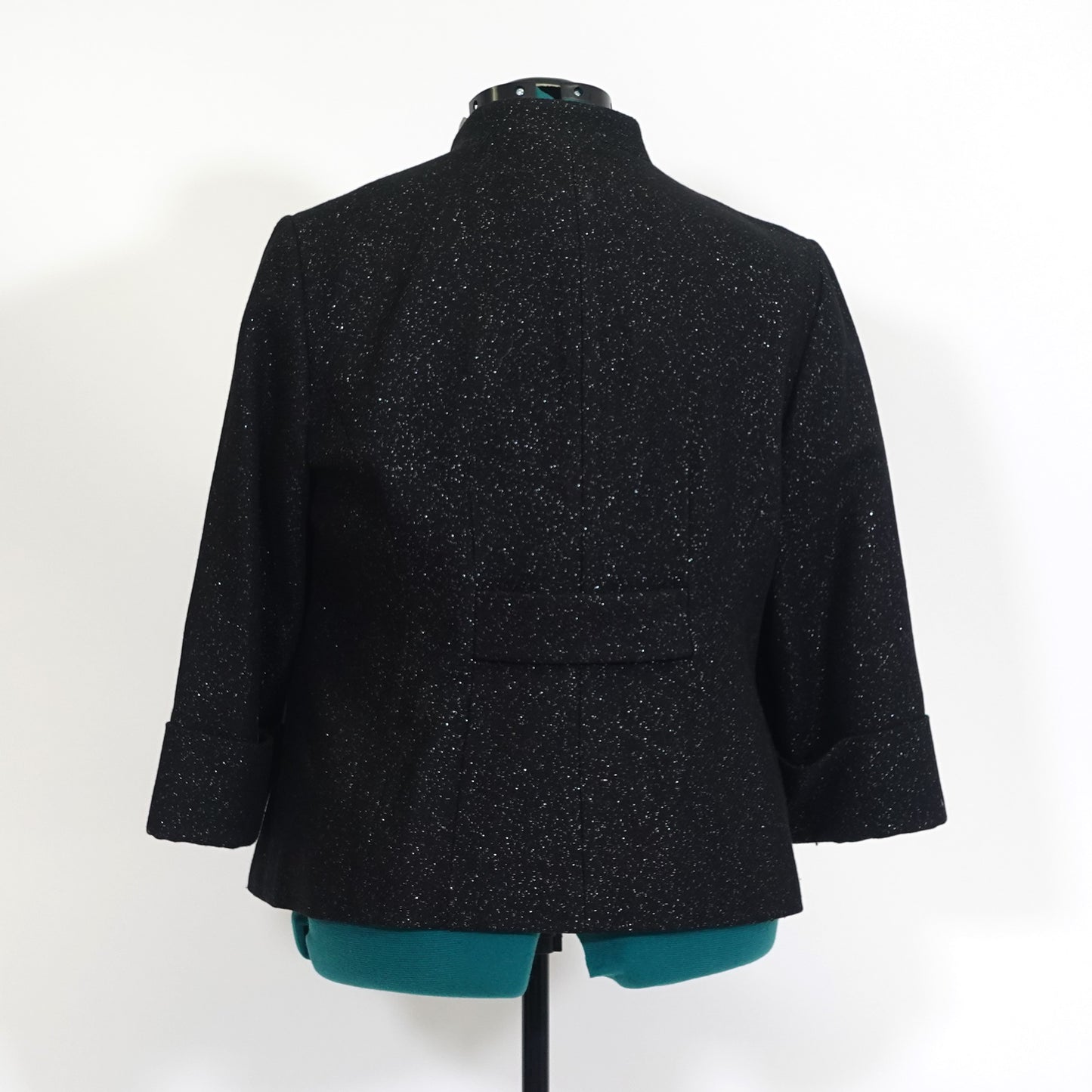 Black High Neck Blazer with Silver Tinsel Thread