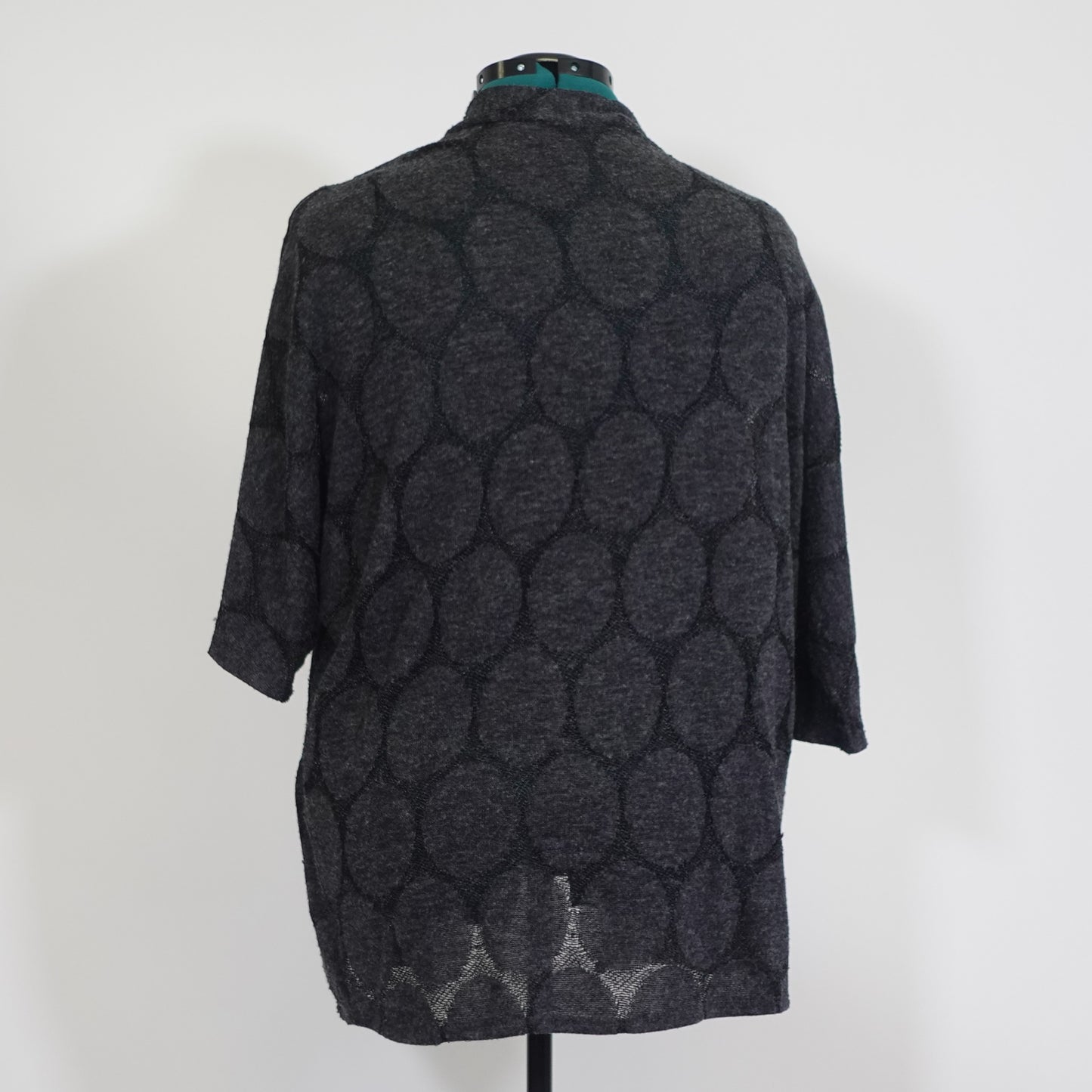 Charcoal Grey Circle Pattern Open Front Cardigan