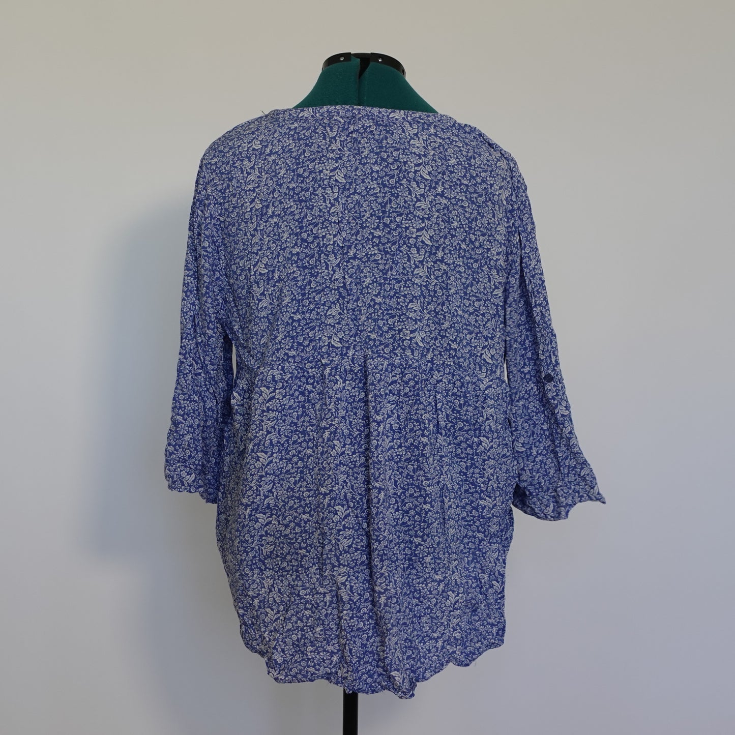 Blue and White Floral Button Front Blouse