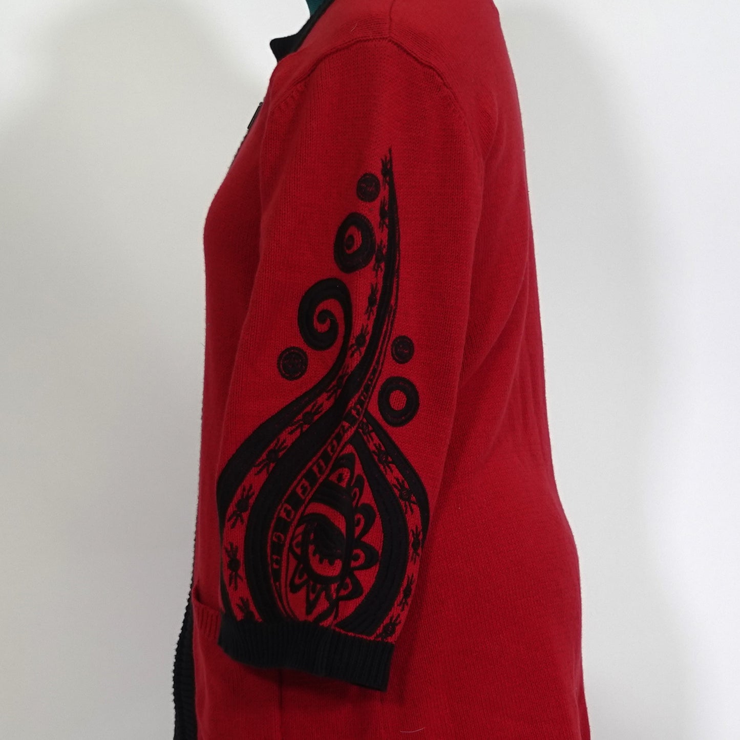 Bob Mackie Red and Black Zip Up Sweater