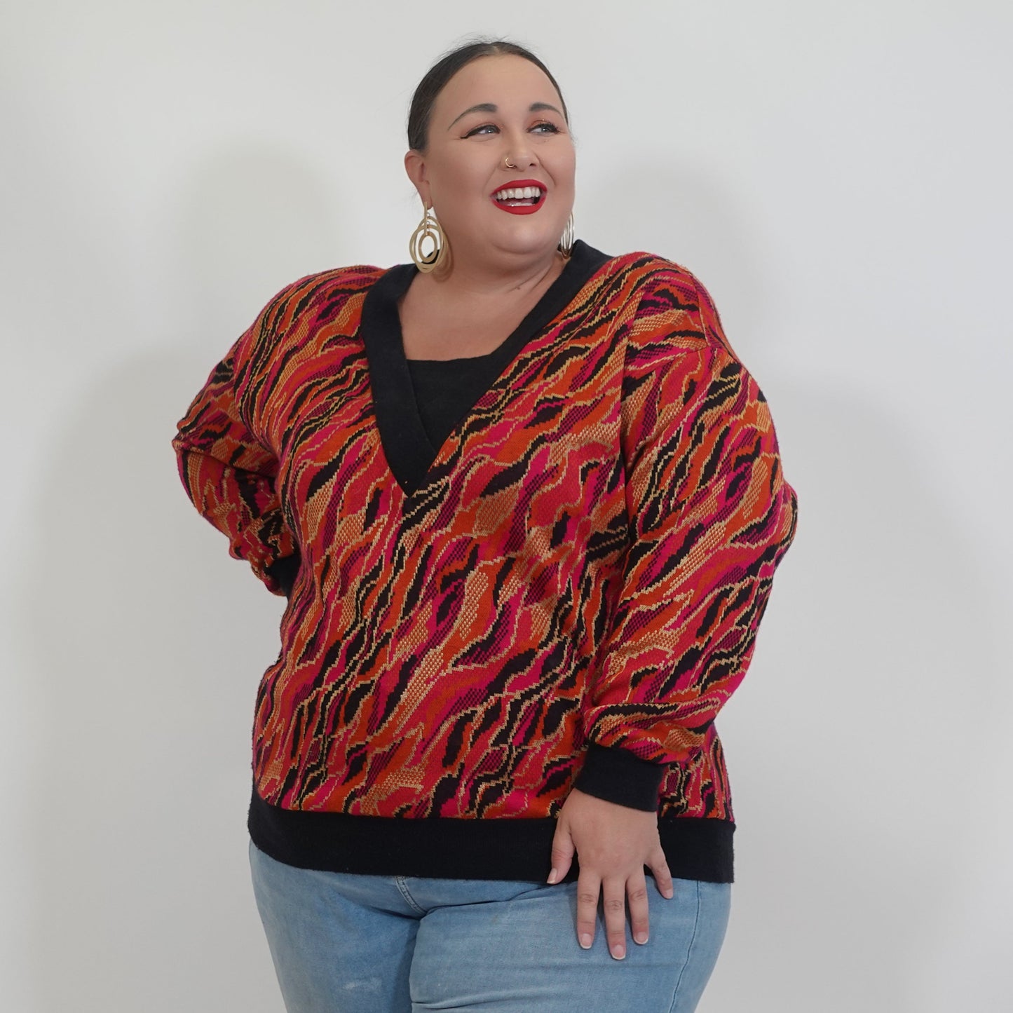 Vintage Abstract Print Sweater