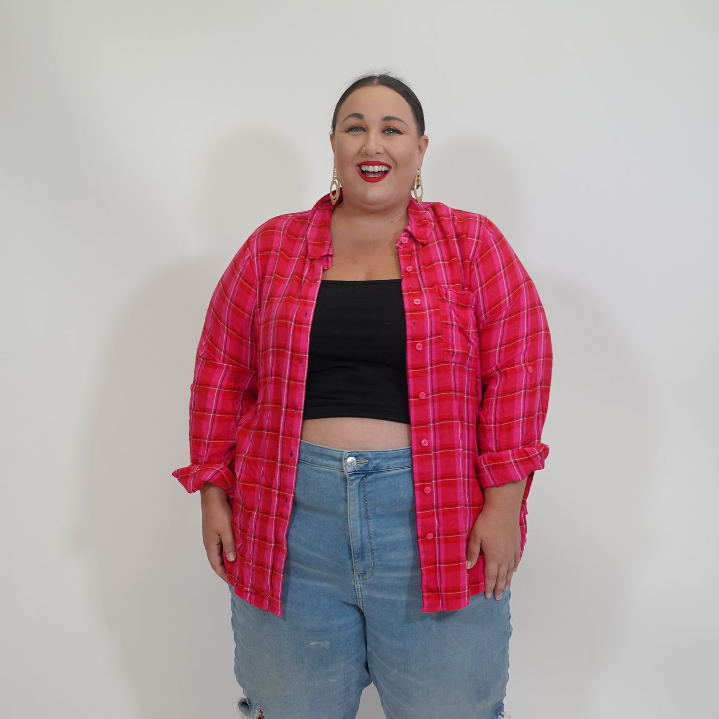 Pink and Red Flannel Shirt