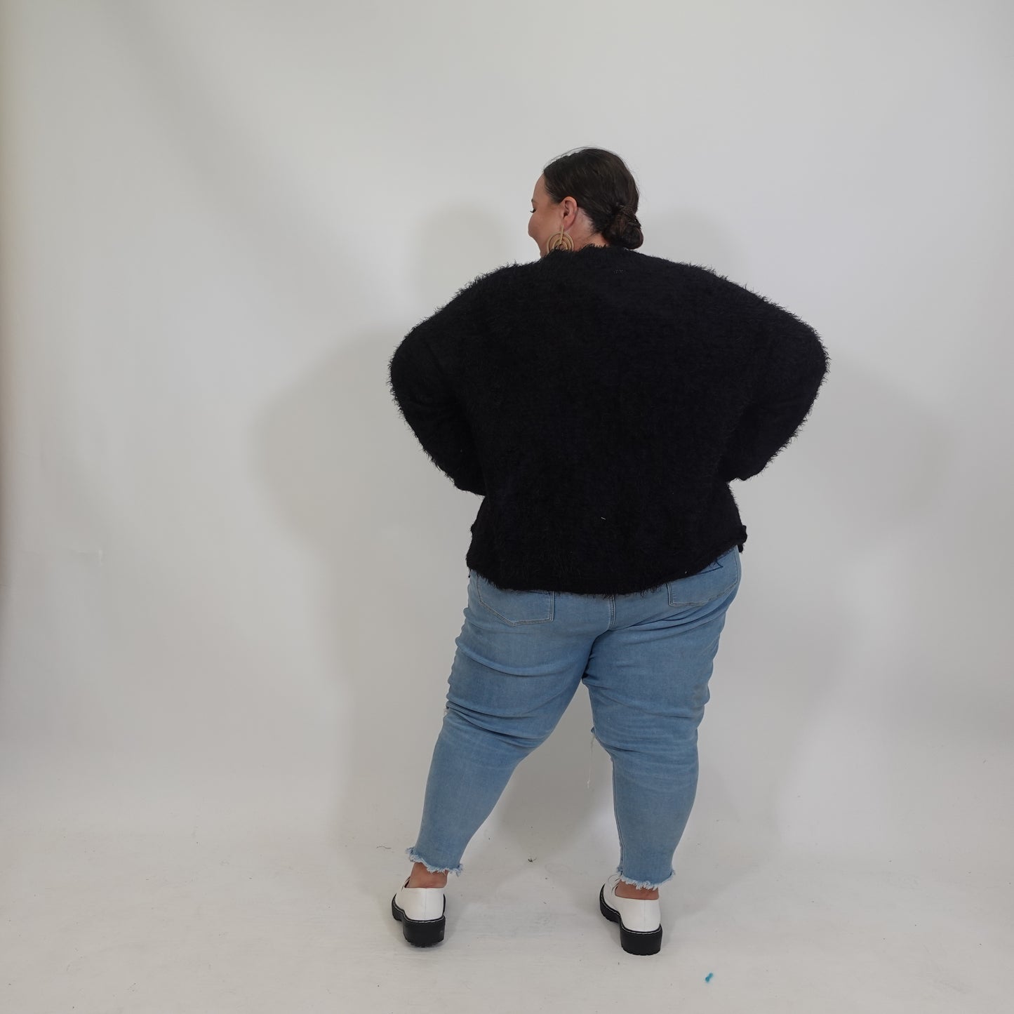 Black Fuzzy V Neck Sweater