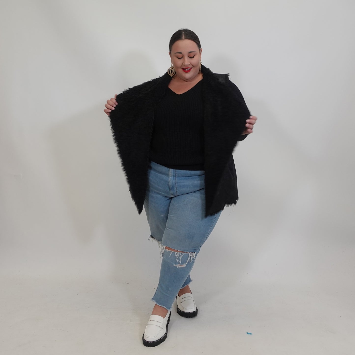 Black Faux Fur Faux Leather Vest