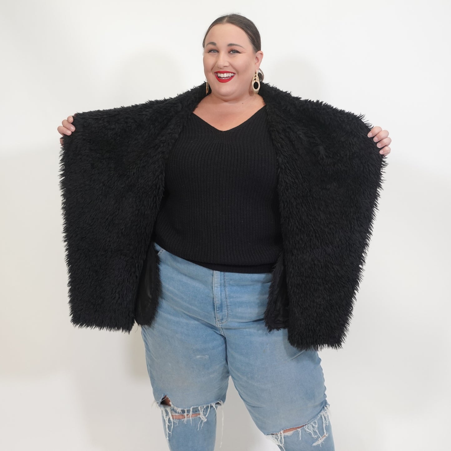 Black Faux Fur Faux Leather Vest