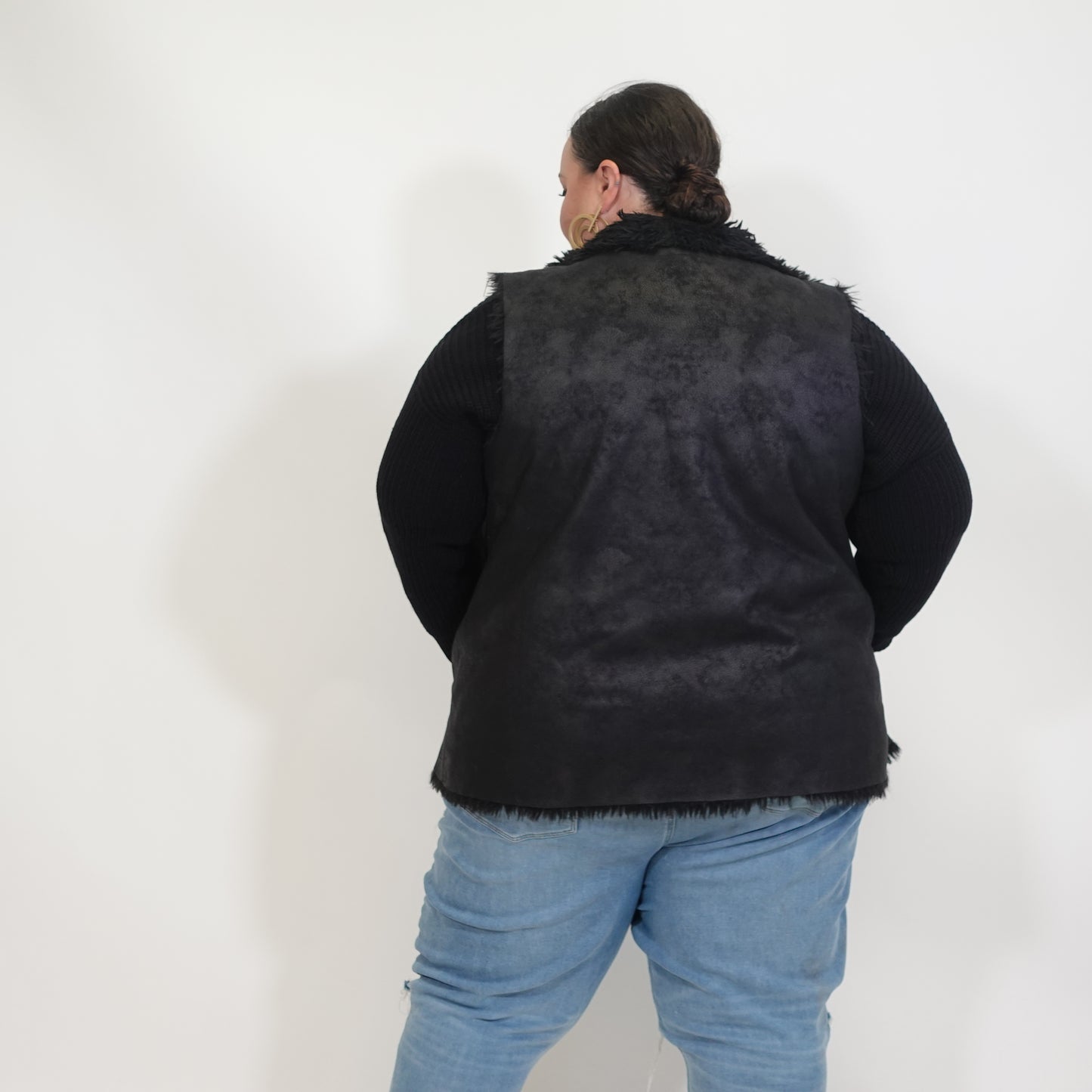 Black Faux Fur Faux Leather Vest