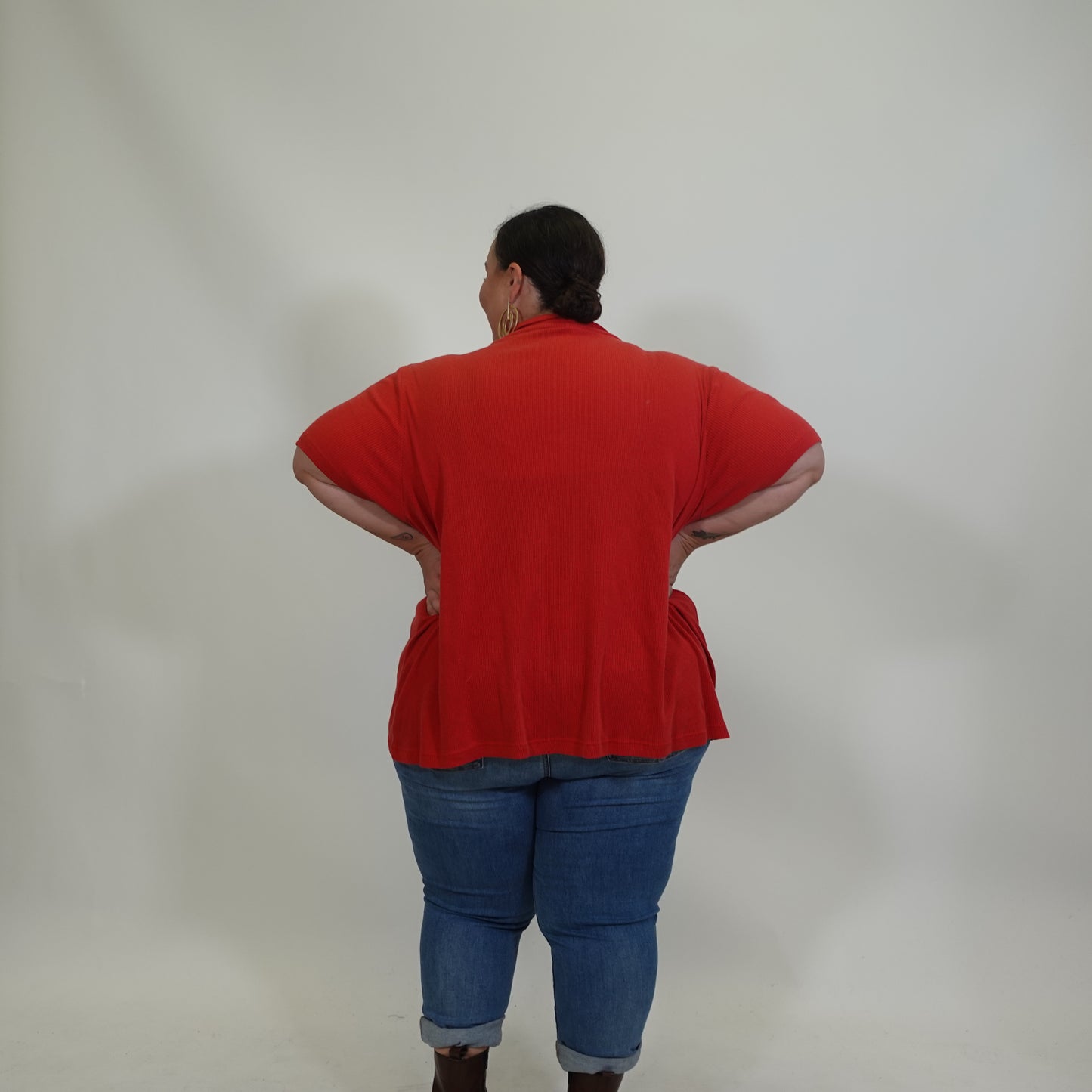 Vintage Red Ribbed Short Sleeve Turtle Neck