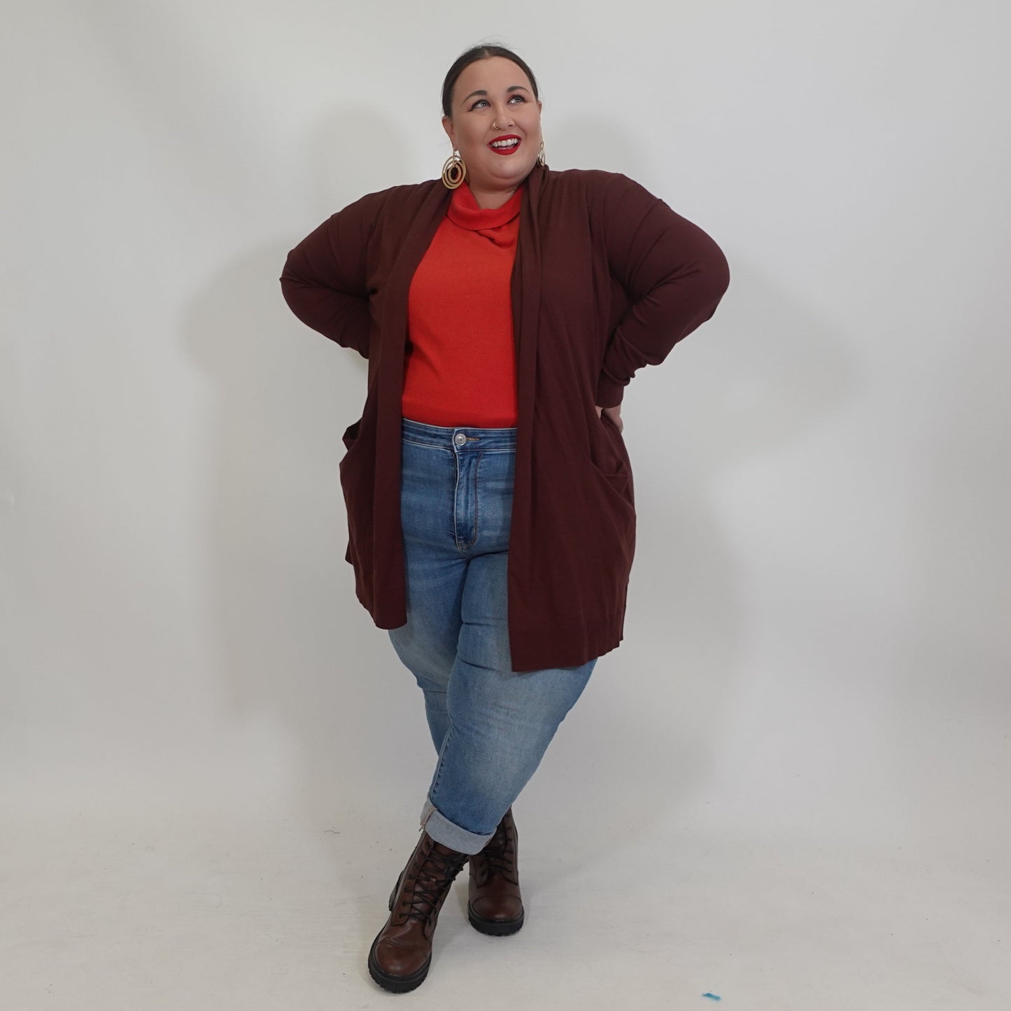 Maroon Open-Front Cardigan