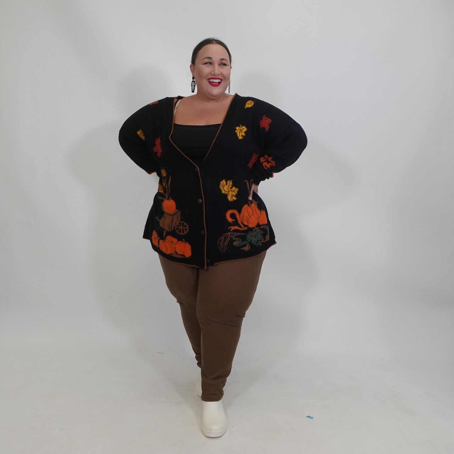 Vintage Pumpkin Print Cardigan