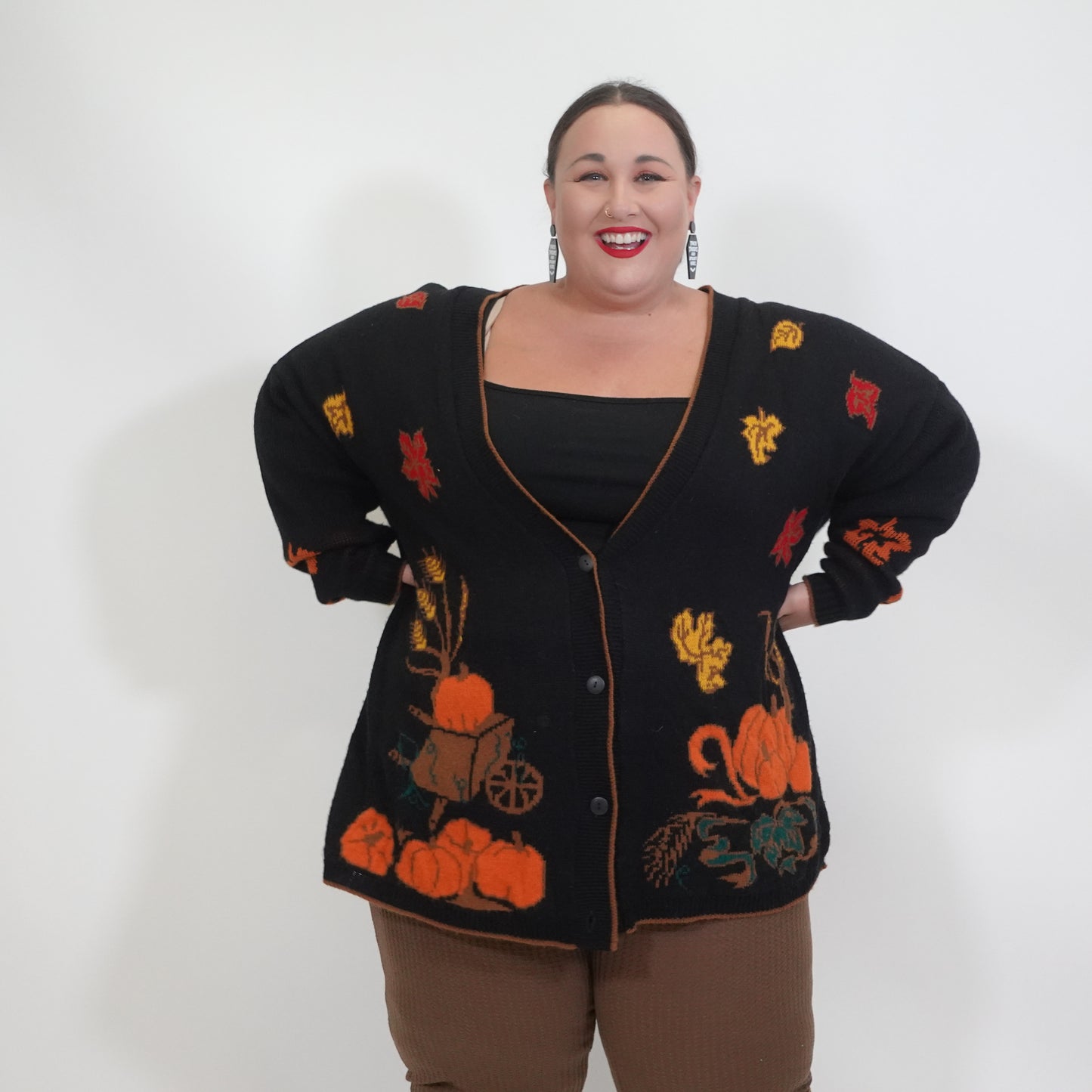 Vintage Pumpkin Print Cardigan