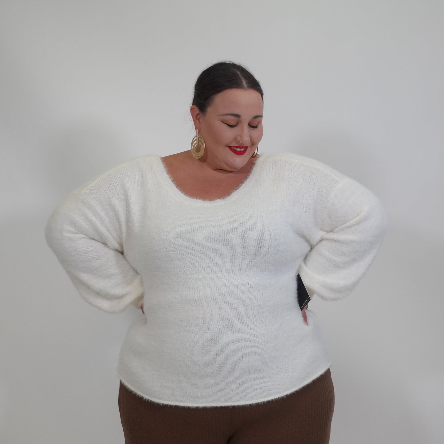 White Fuzzy Open Back Sweater