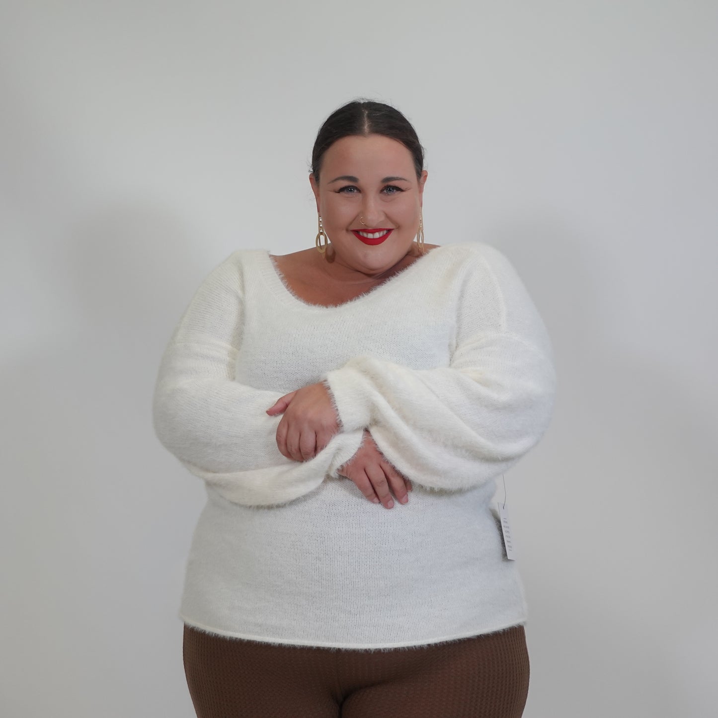 White Fuzzy Open Back Sweater