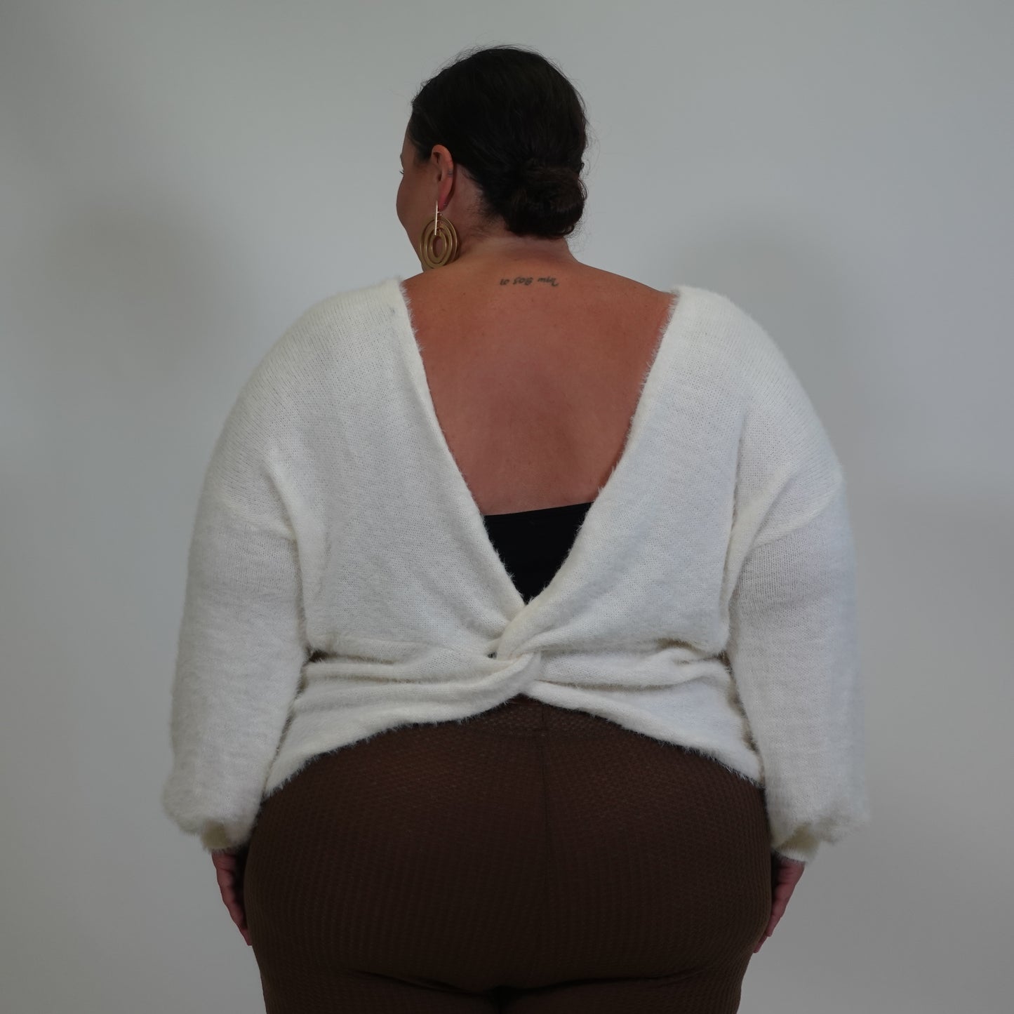 White Fuzzy Open Back Sweater
