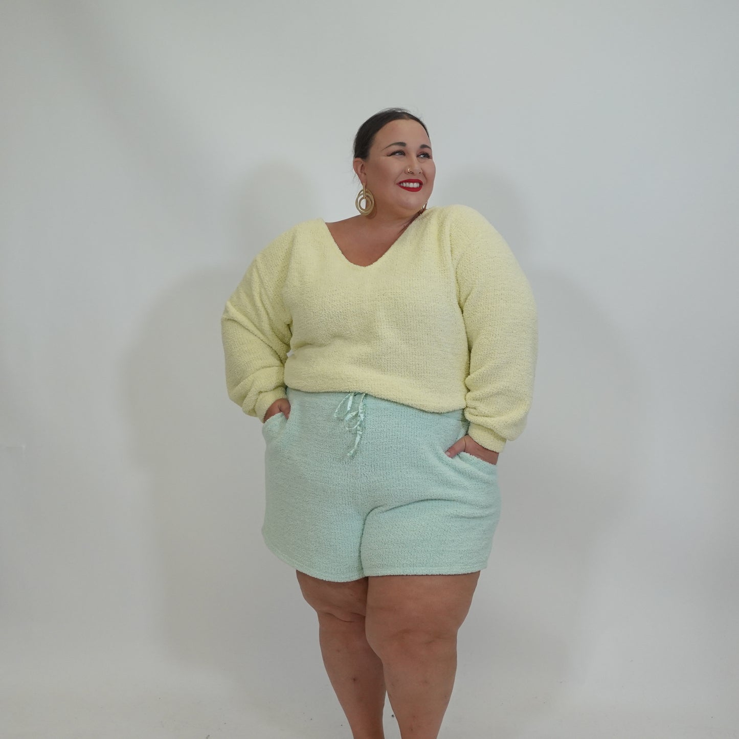 Yellow Teddy V Neck Sweatshirt