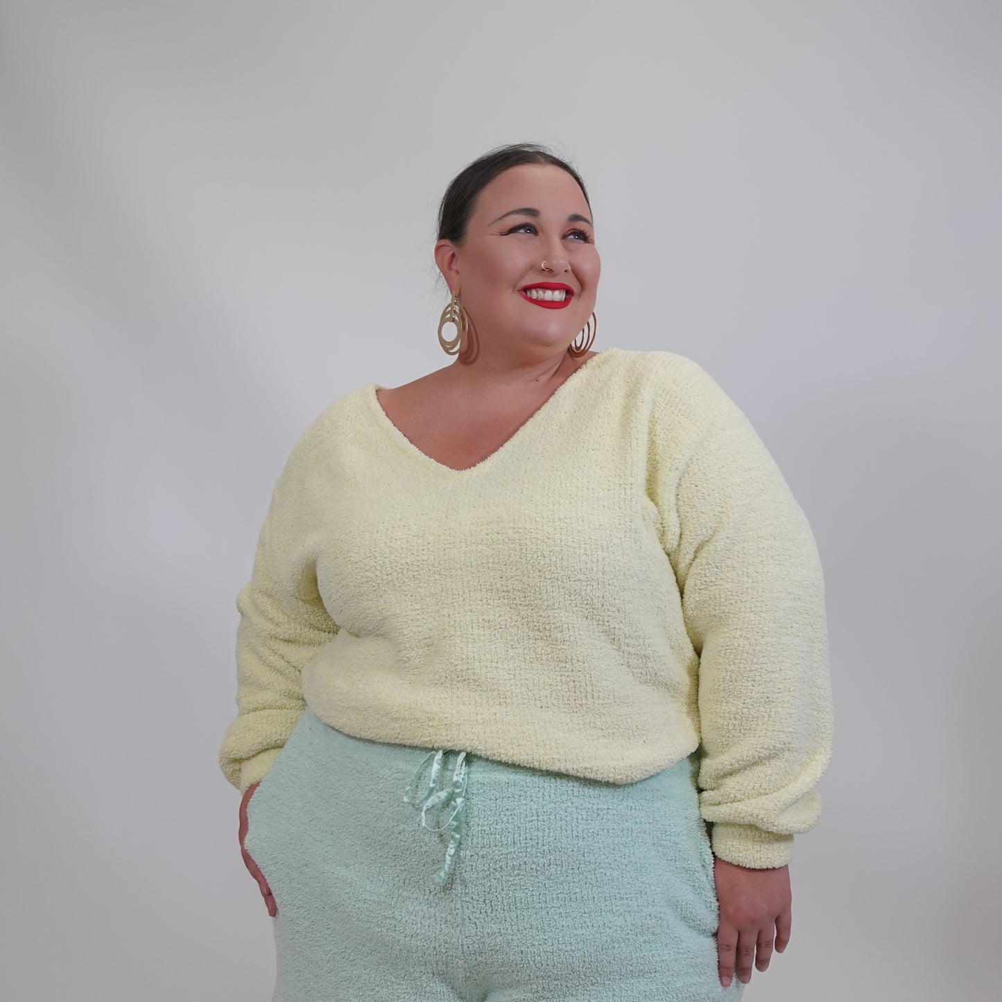 Yellow Teddy V Neck Sweatshirt