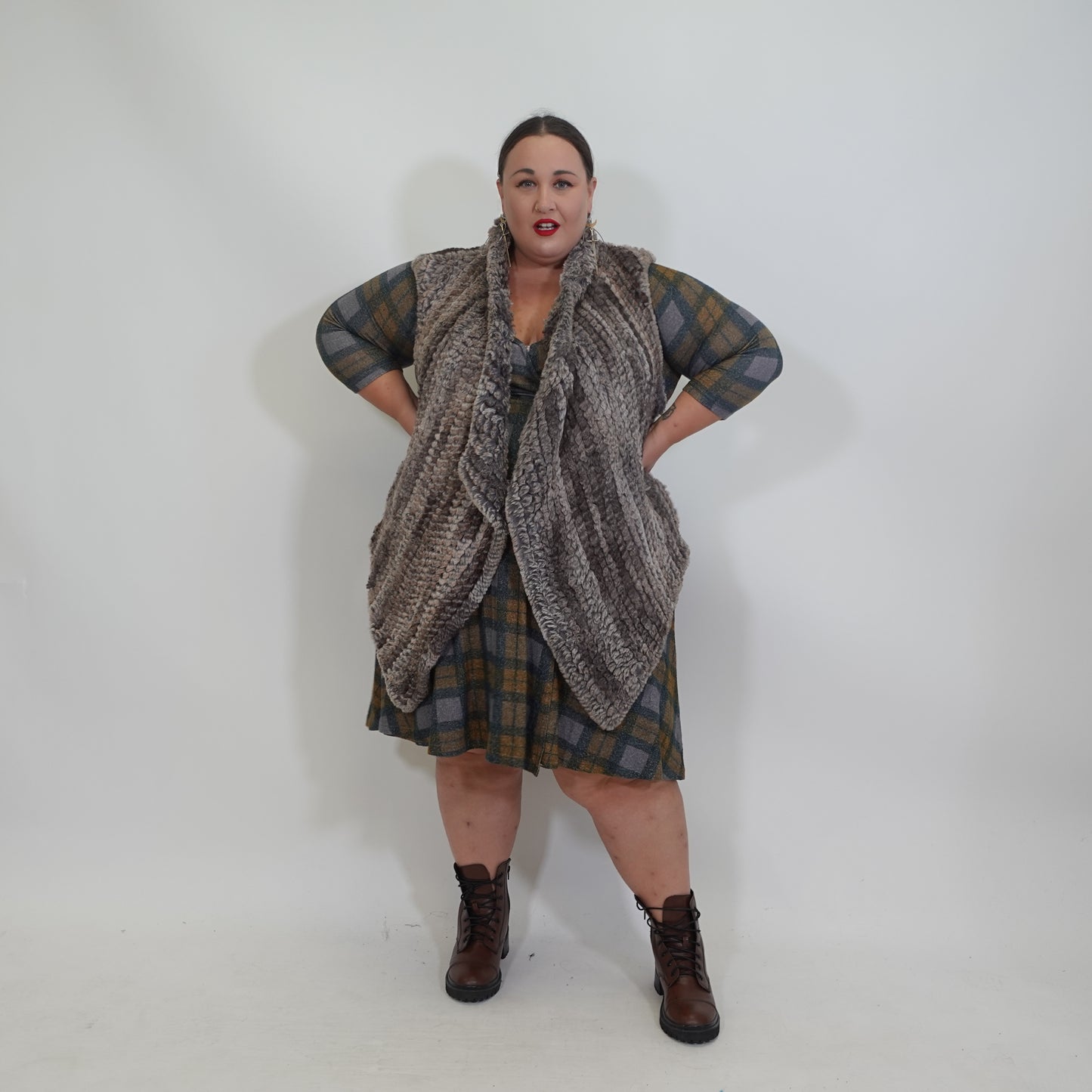 Brown Faux Fur Open Front Vest