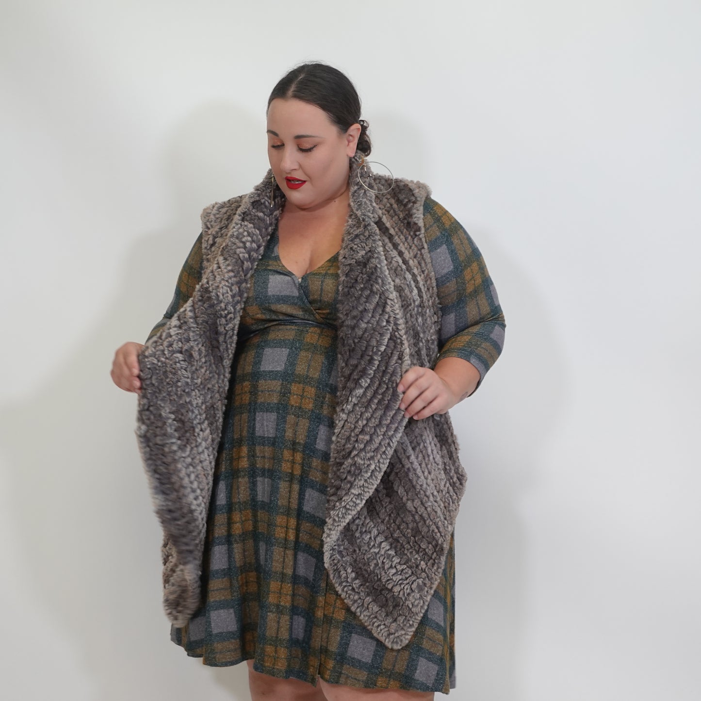Brown Faux Fur Open Front Vest