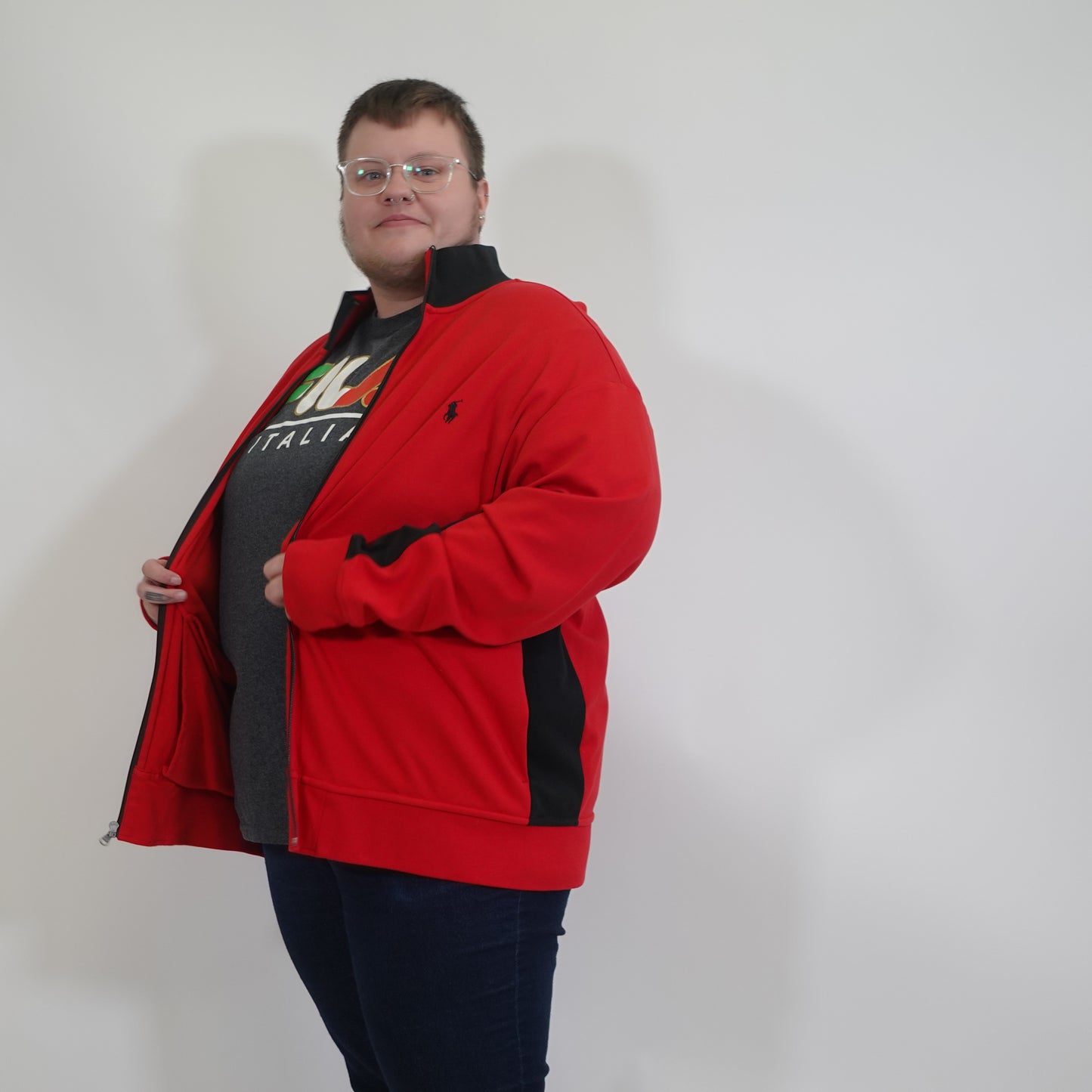 Red and Black Polo Zip Jacket