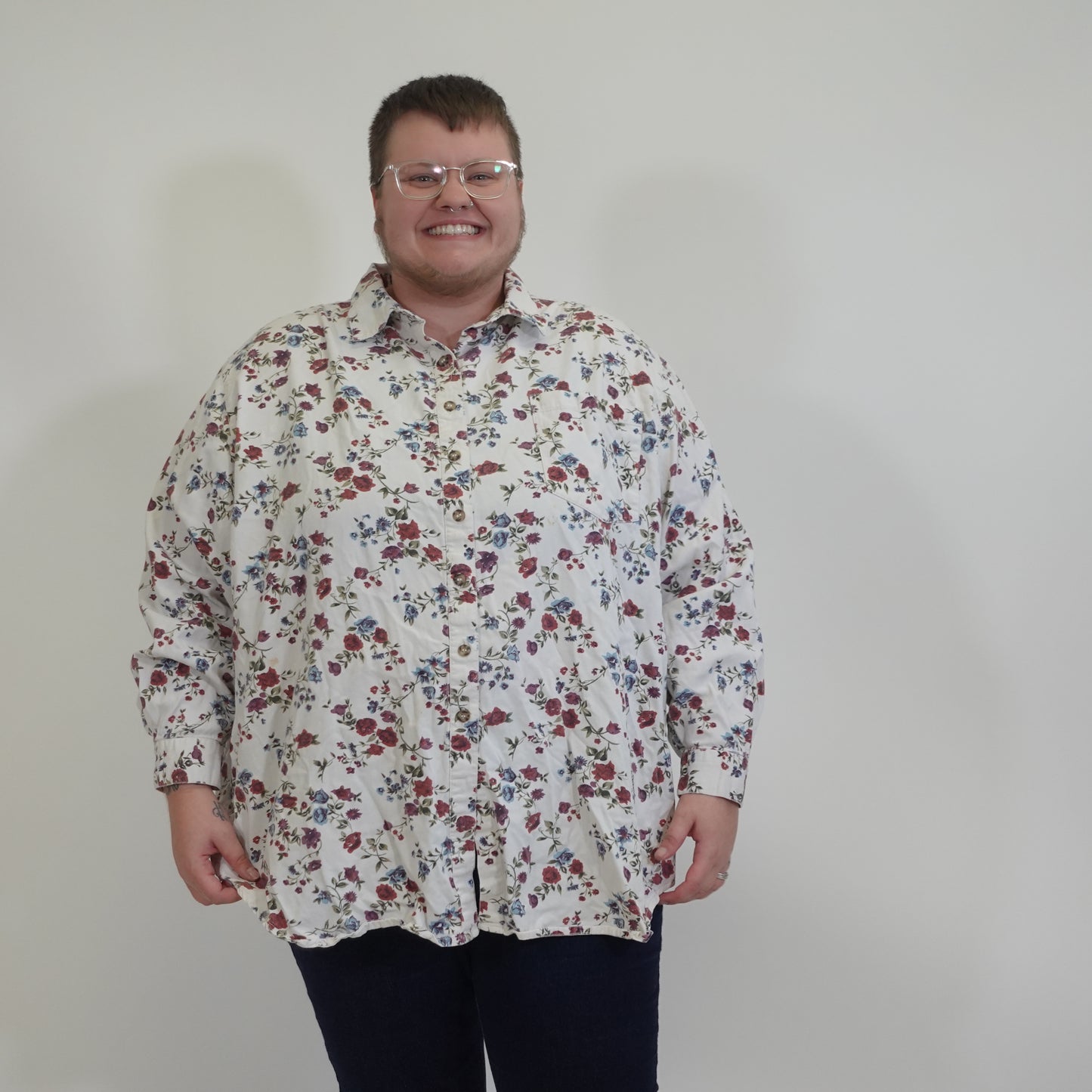Vintage White Floral Button Down Top