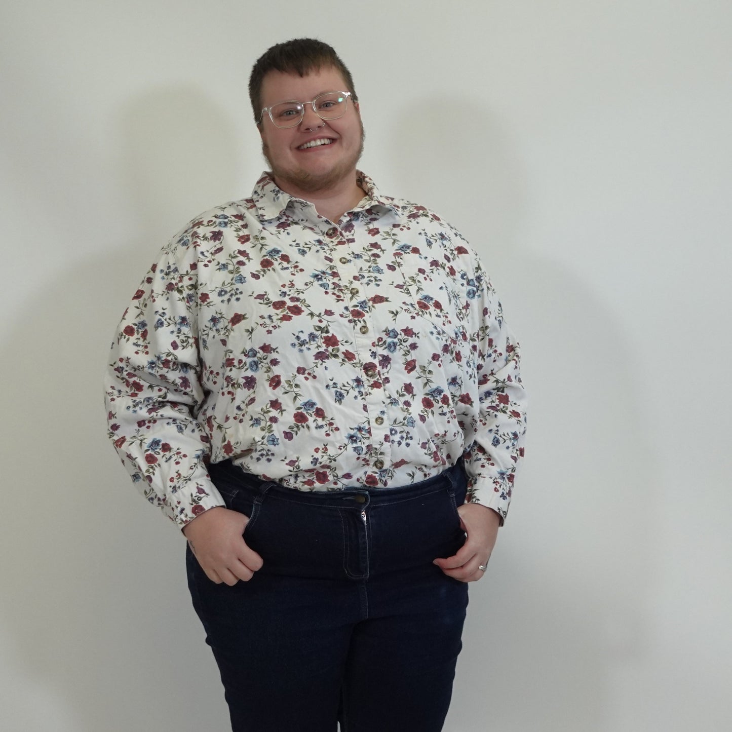 Vintage White Floral Button Down Top