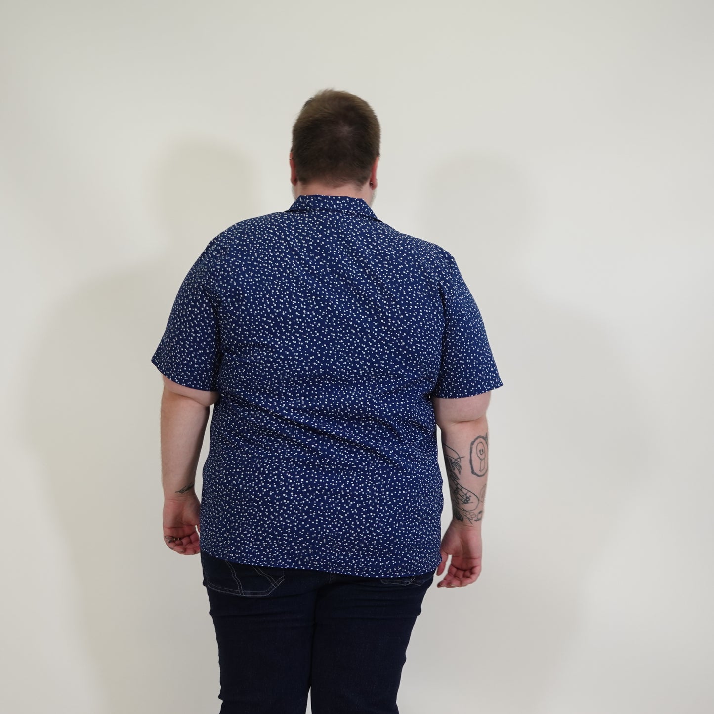 Navy with White Polka Dot Button Down