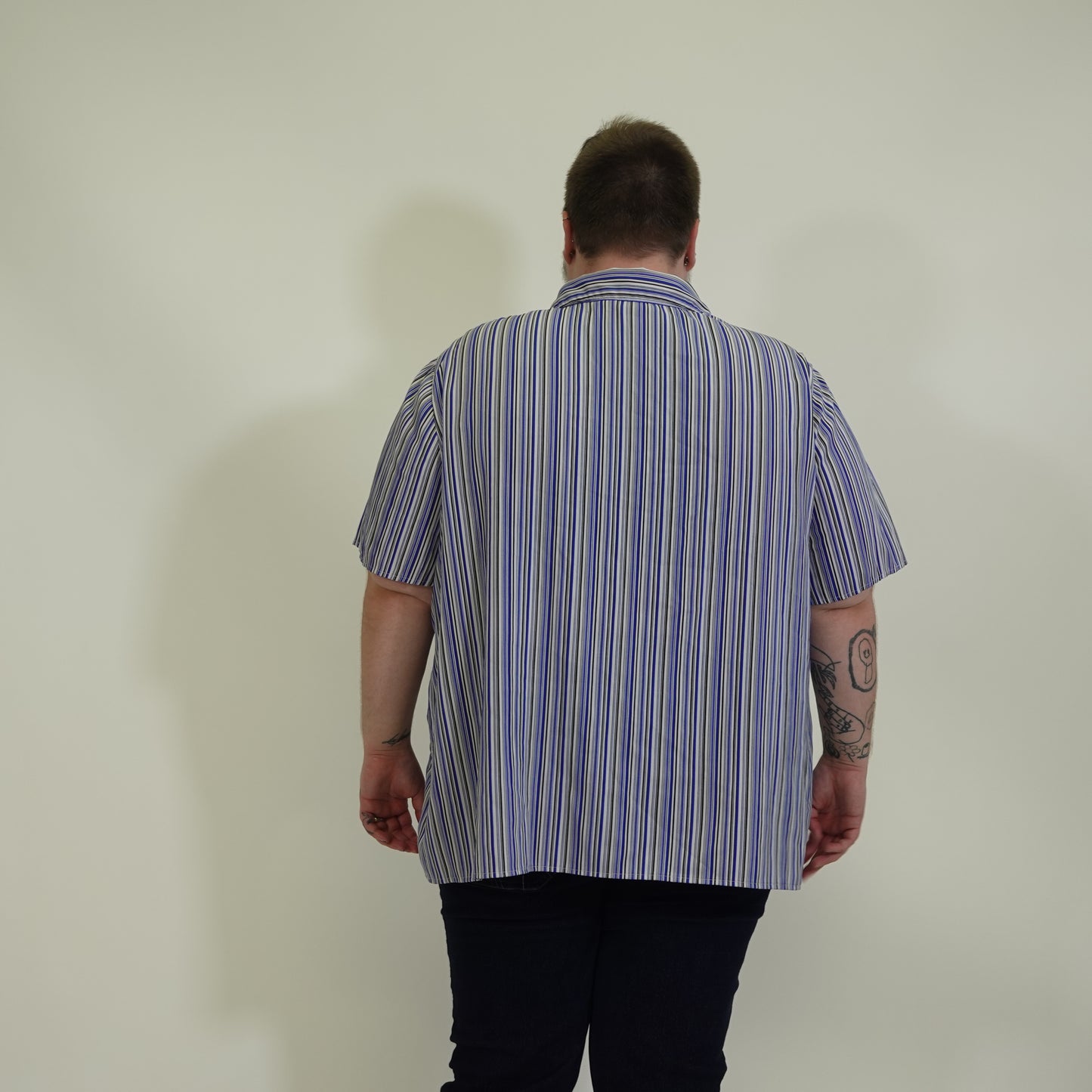 Blue Striped Short Sleeve Button Up