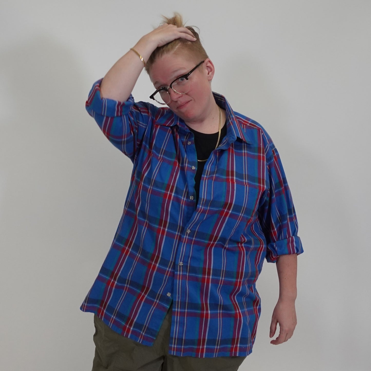 Blue and Red Plaid Button Down