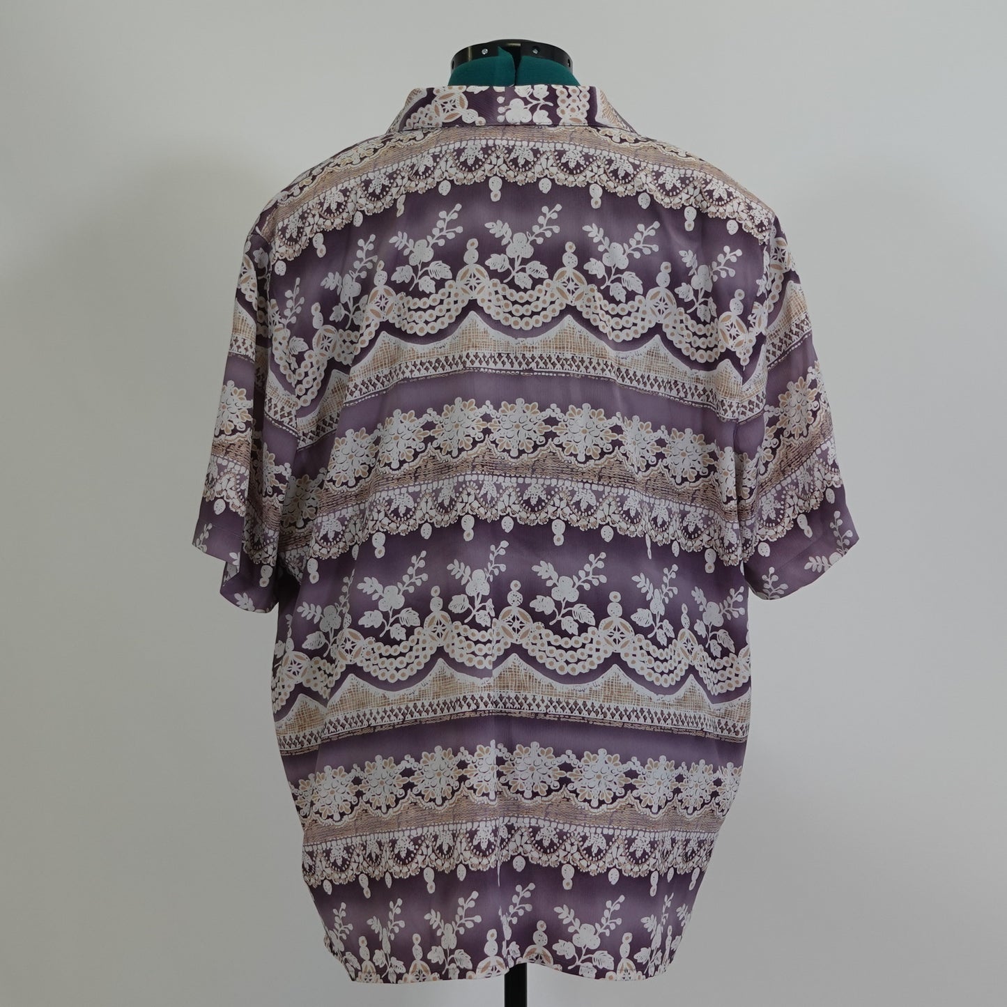 Vintage Cream and Purple Short Sleeve Button Up