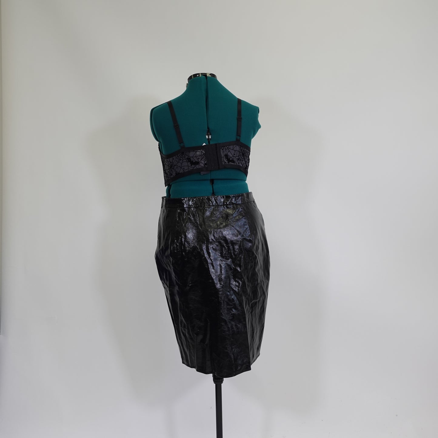 Black Faux Leather Pencil Skirt with Zipper Detail