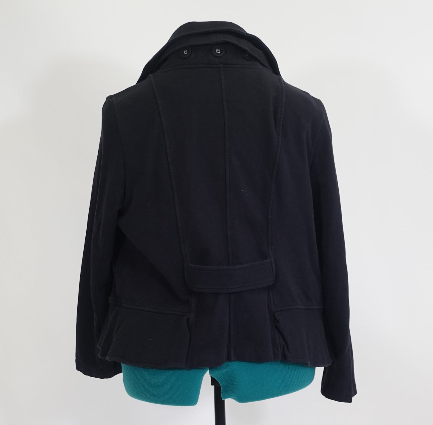 Vintage Black Zip Up Jacket with Ruffle Details