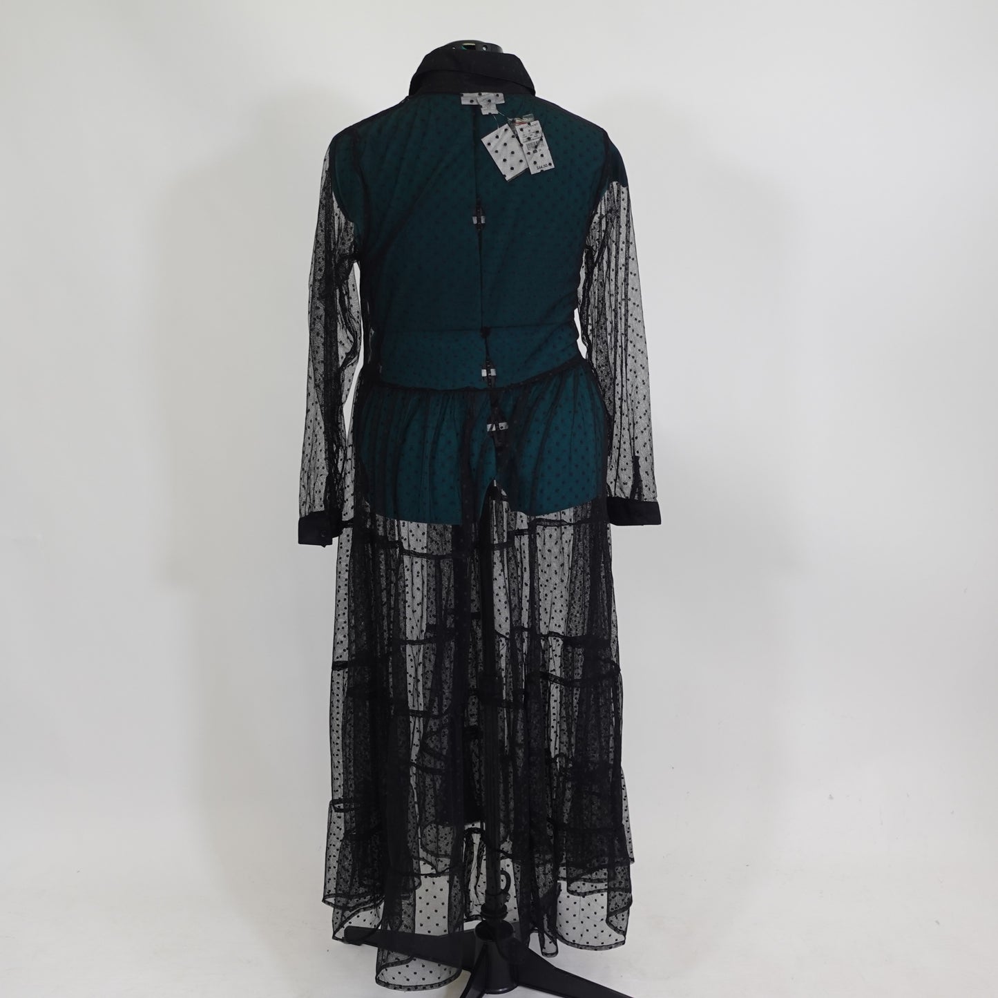 Mesh Dotted Button Front Maxi Dress