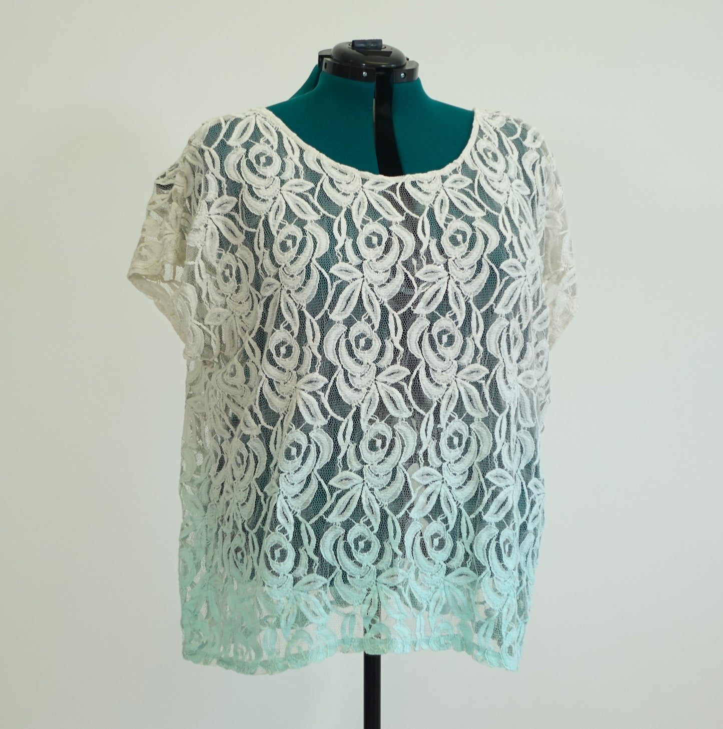 Vintage Cream and Aqua Ombre Lace Top