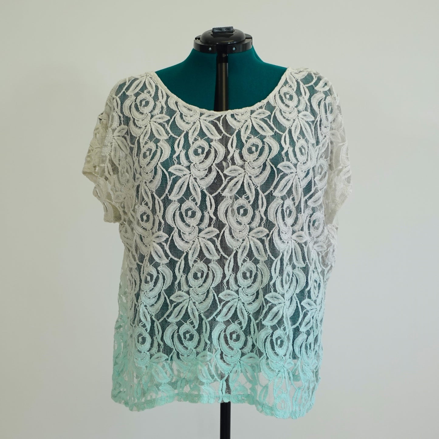 Vintage Cream and Aqua Ombre Lace Top