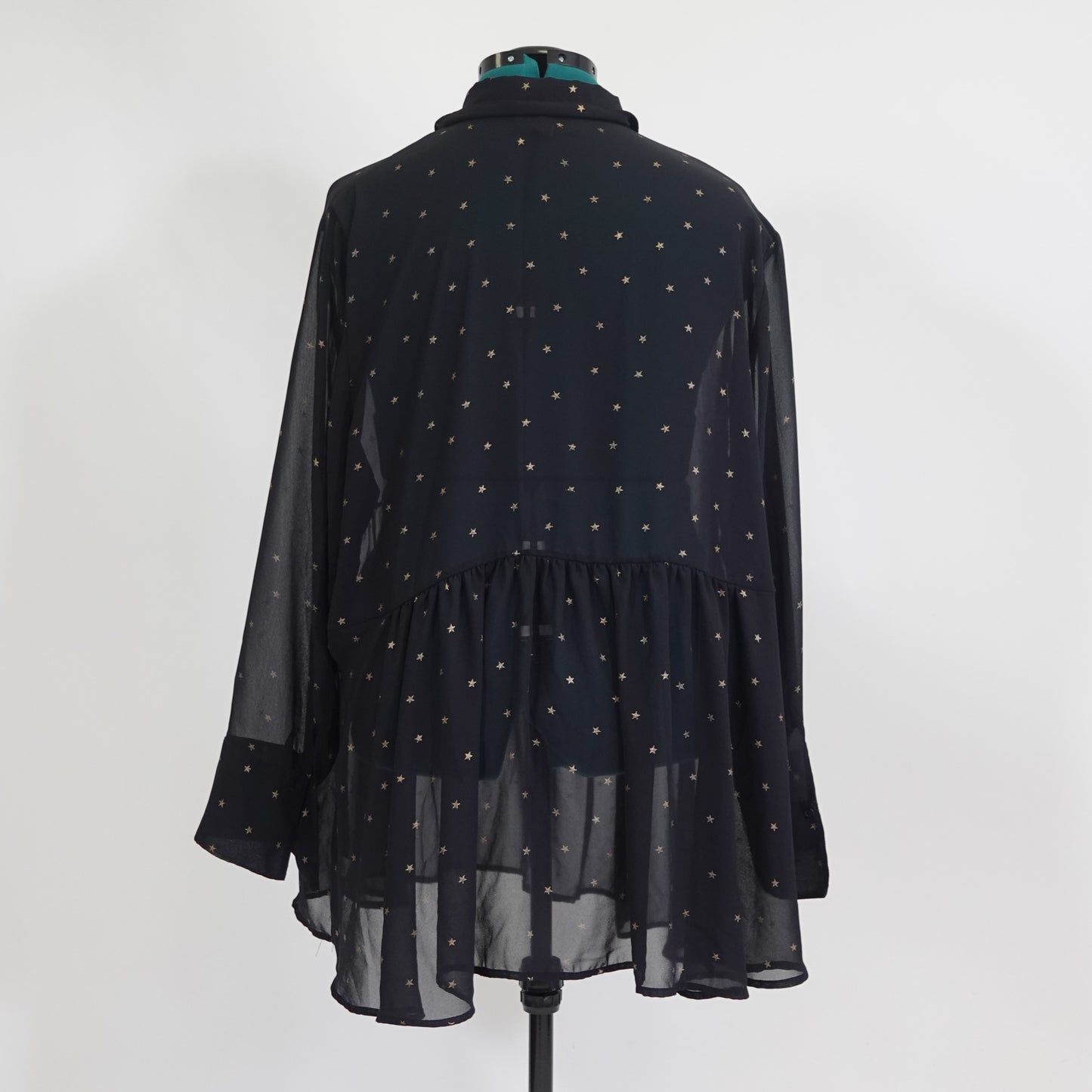 Sheer Starry Black Button Up Peplum Top