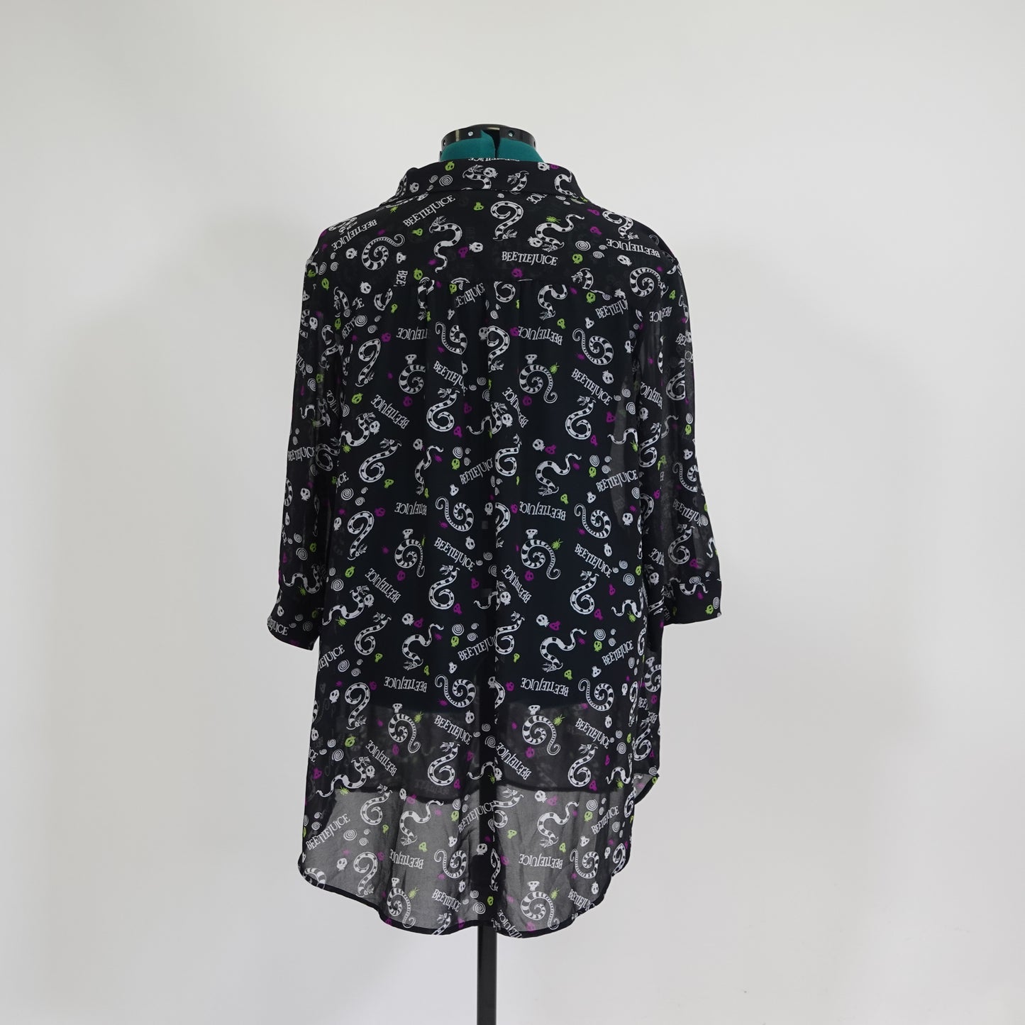 Beetlejuice 3/4 Length Sheer Button Up Shirt