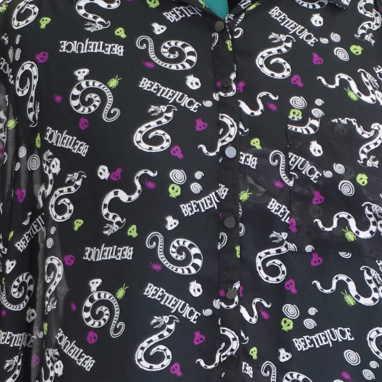 Beetlejuice 3/4 Length Sheer Button Up Shirt
