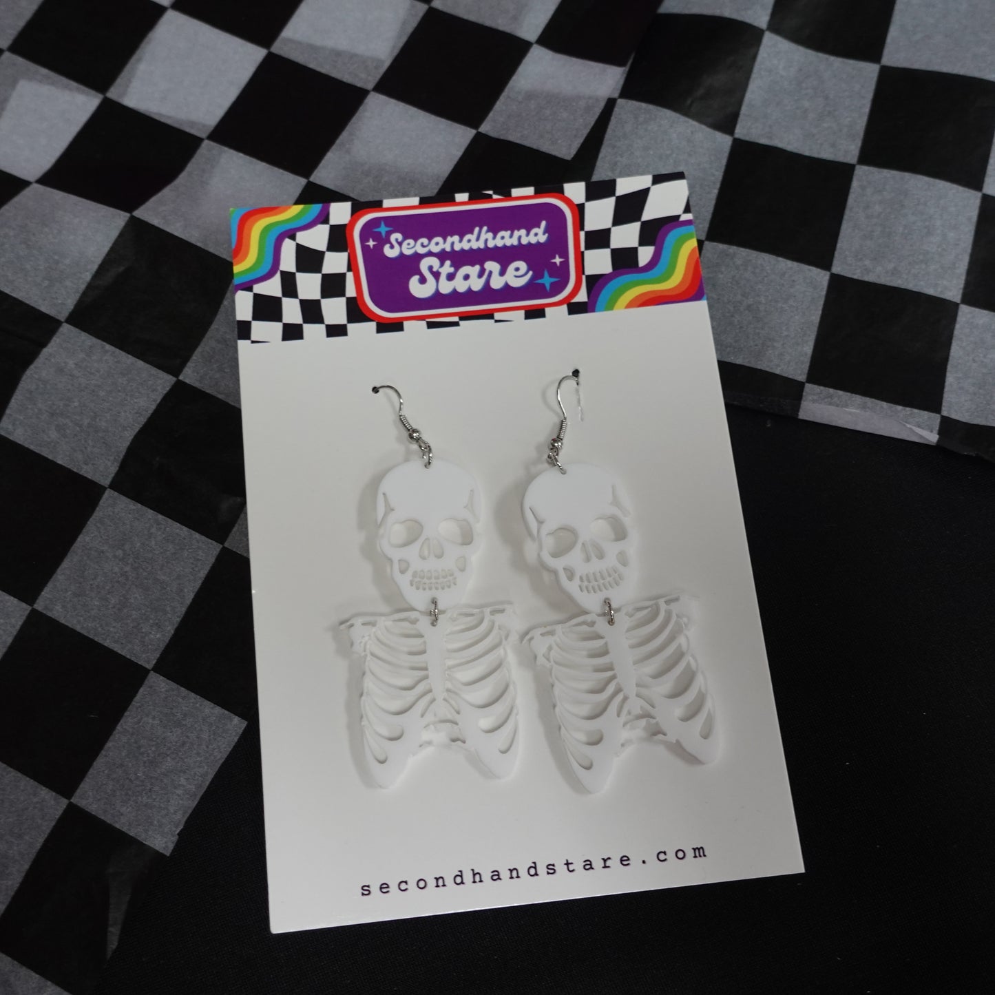 White Skeleton Drop Earrings