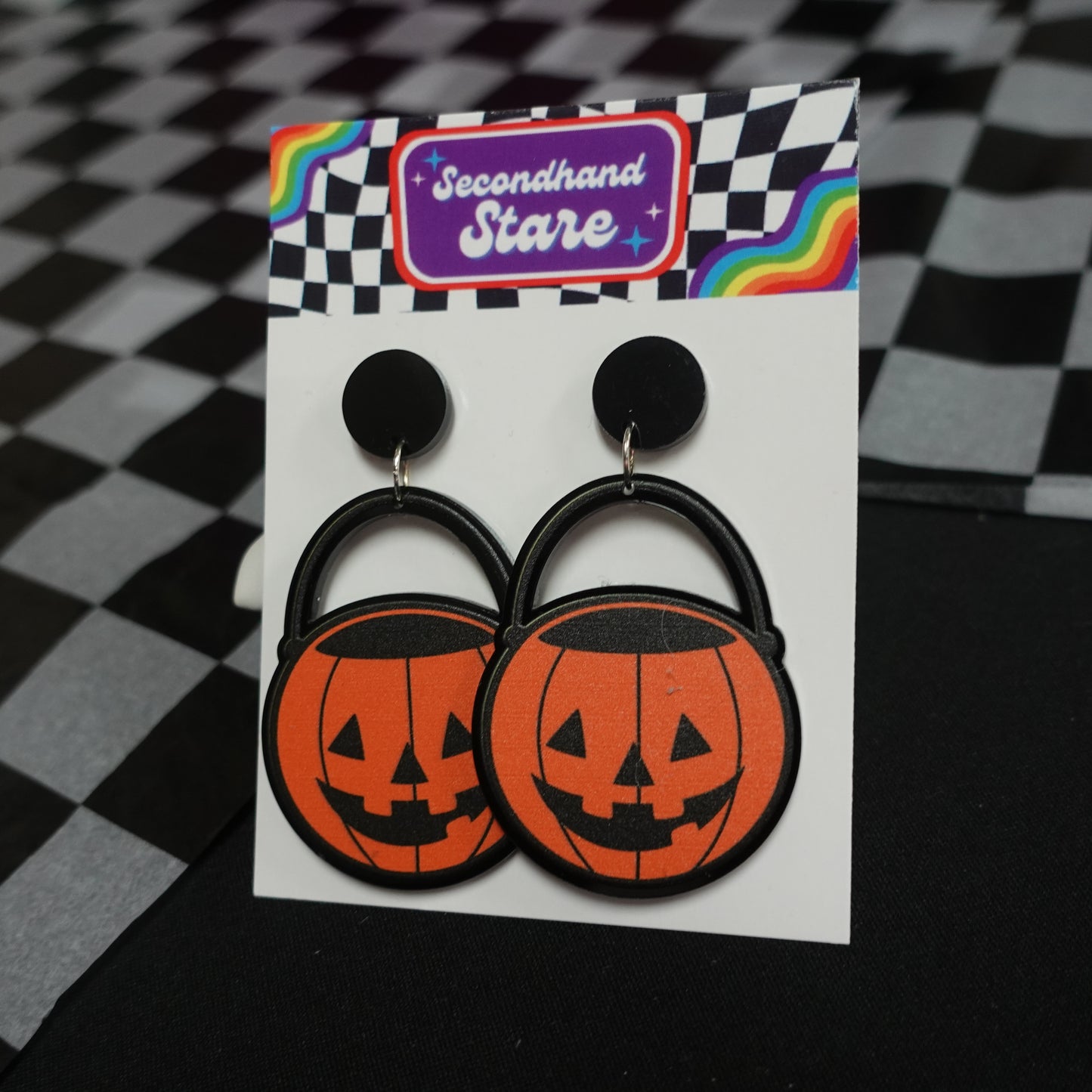 Pumpkin Trick or Treat Basket Drop Earrings