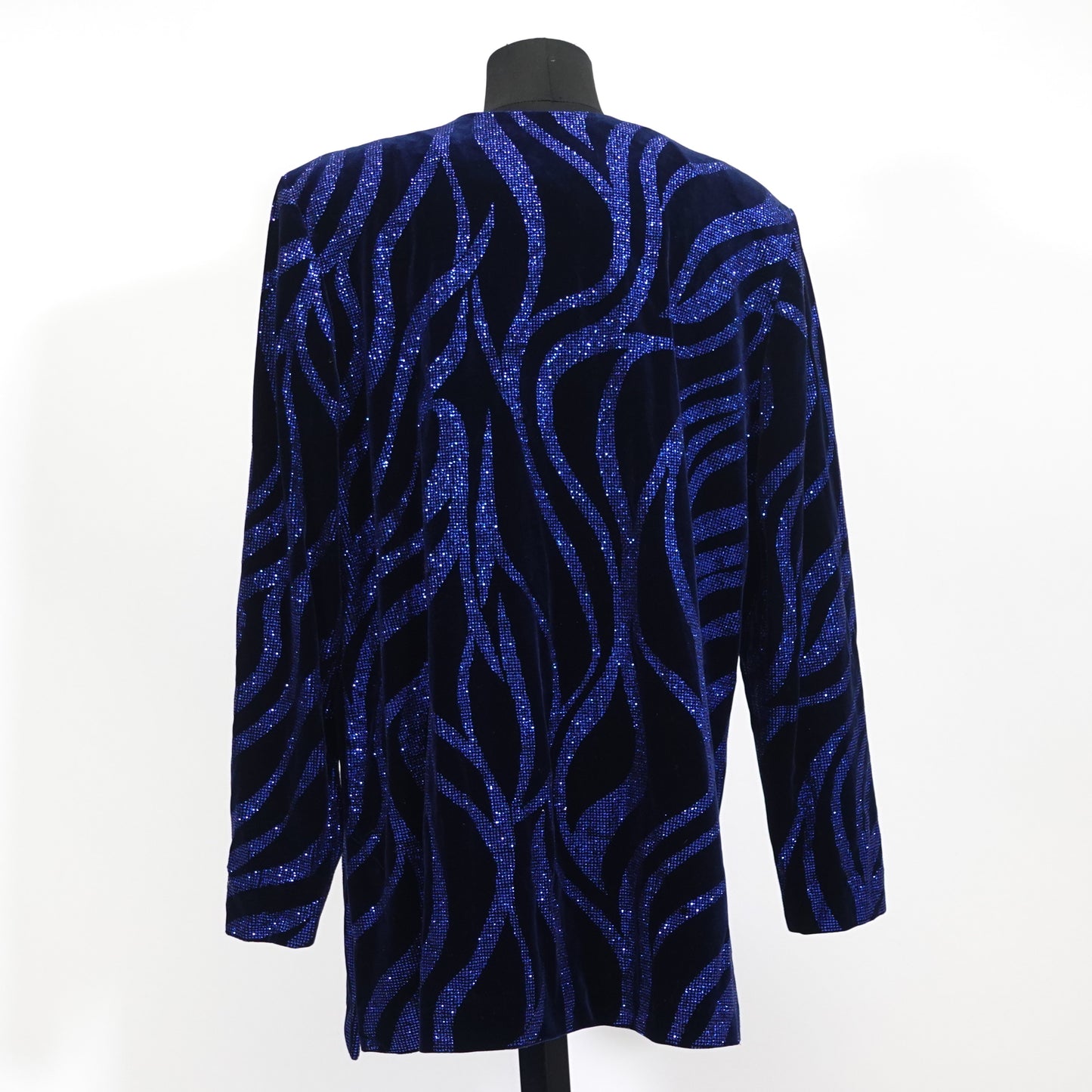Vintage Midnight Blue Velvet and Glitter Button Front Top