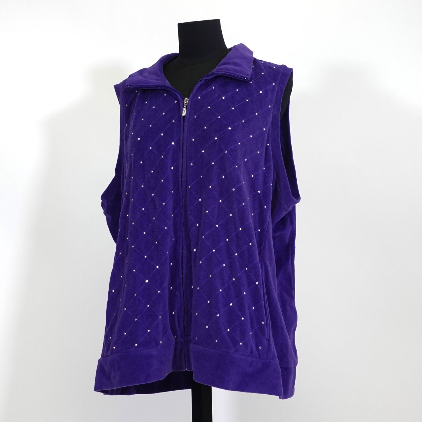 Vintage Purple Velour and Rhinestone Zip Up Vest