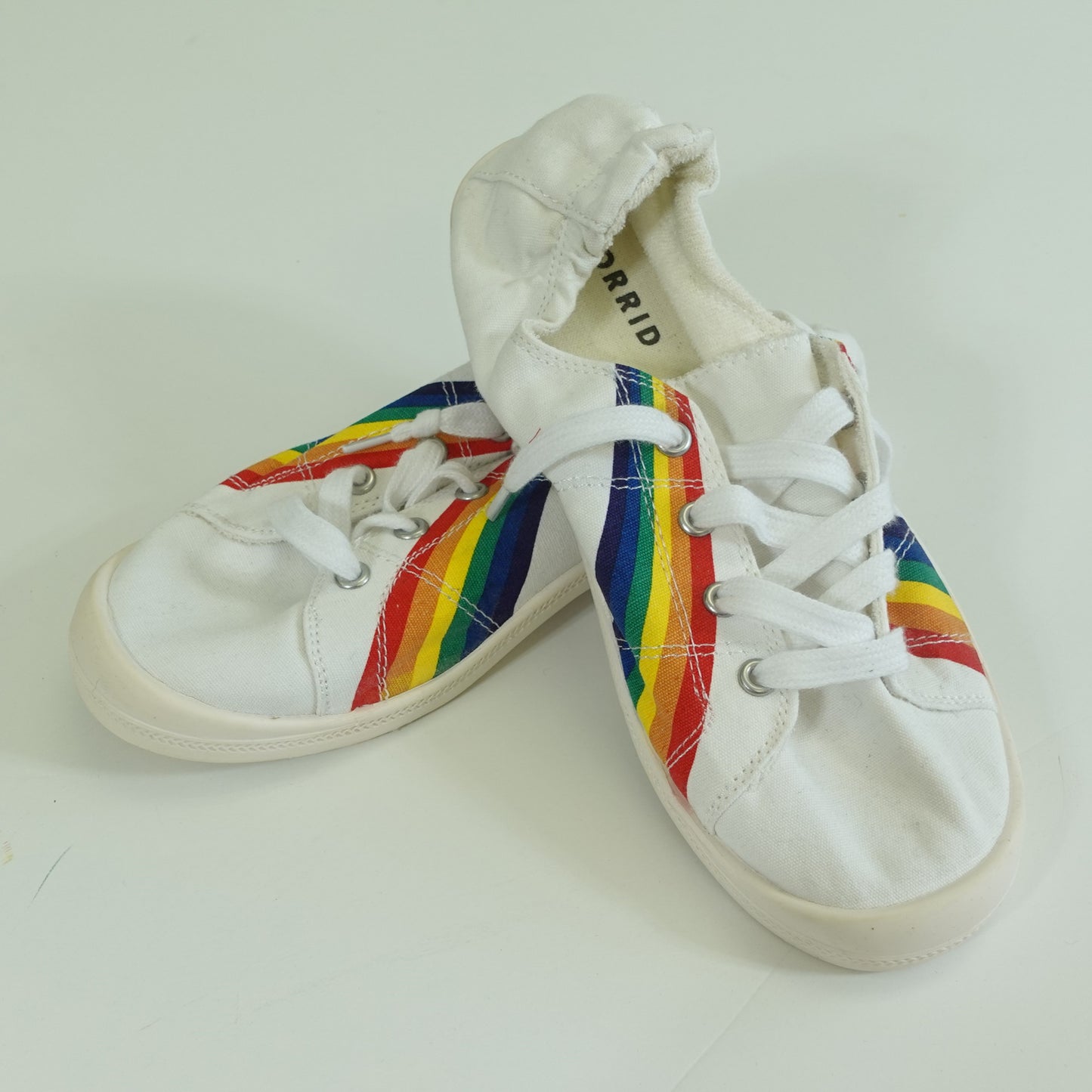 White and Rainbow Canvas Sneakers (Size 7W)