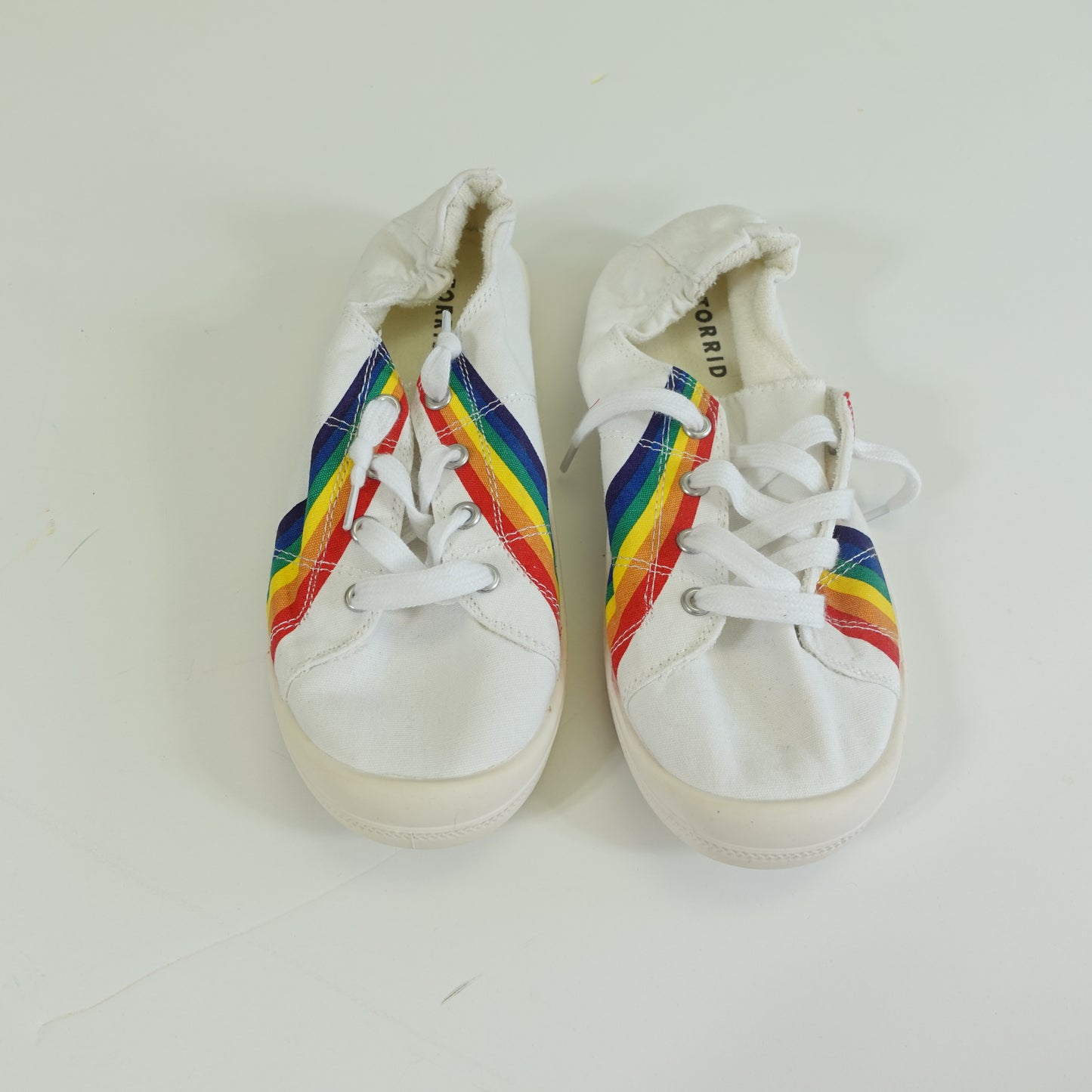 White and Rainbow Canvas Sneakers (Size 7W)