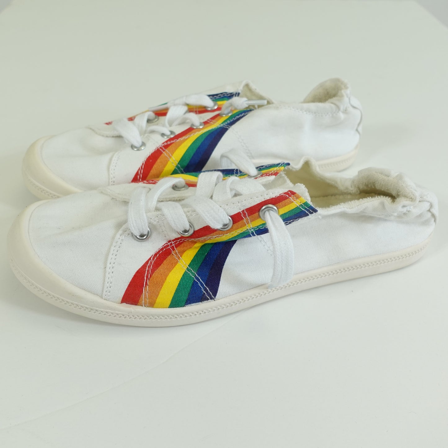White and Rainbow Canvas Sneakers (Size 7W)