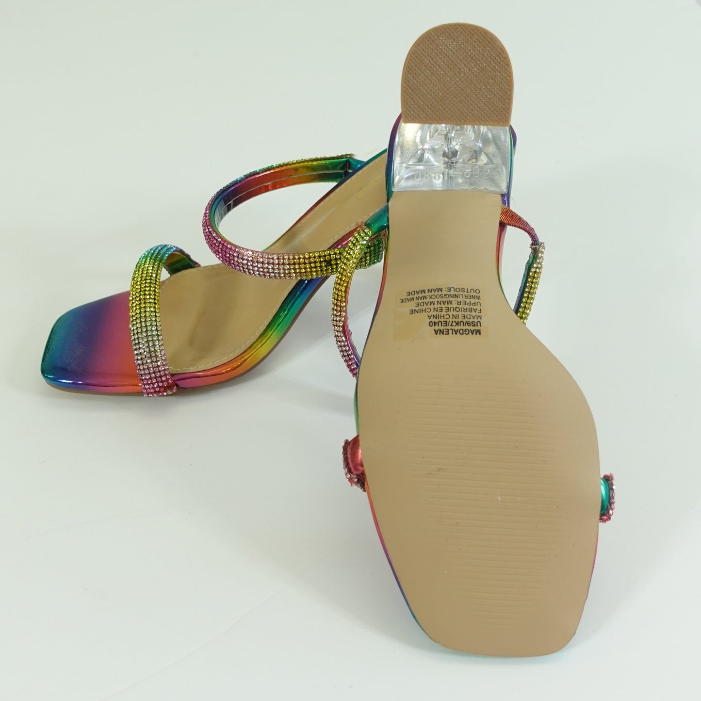 Rainbow Rhinestone Two-Strap Heels (Size 9)