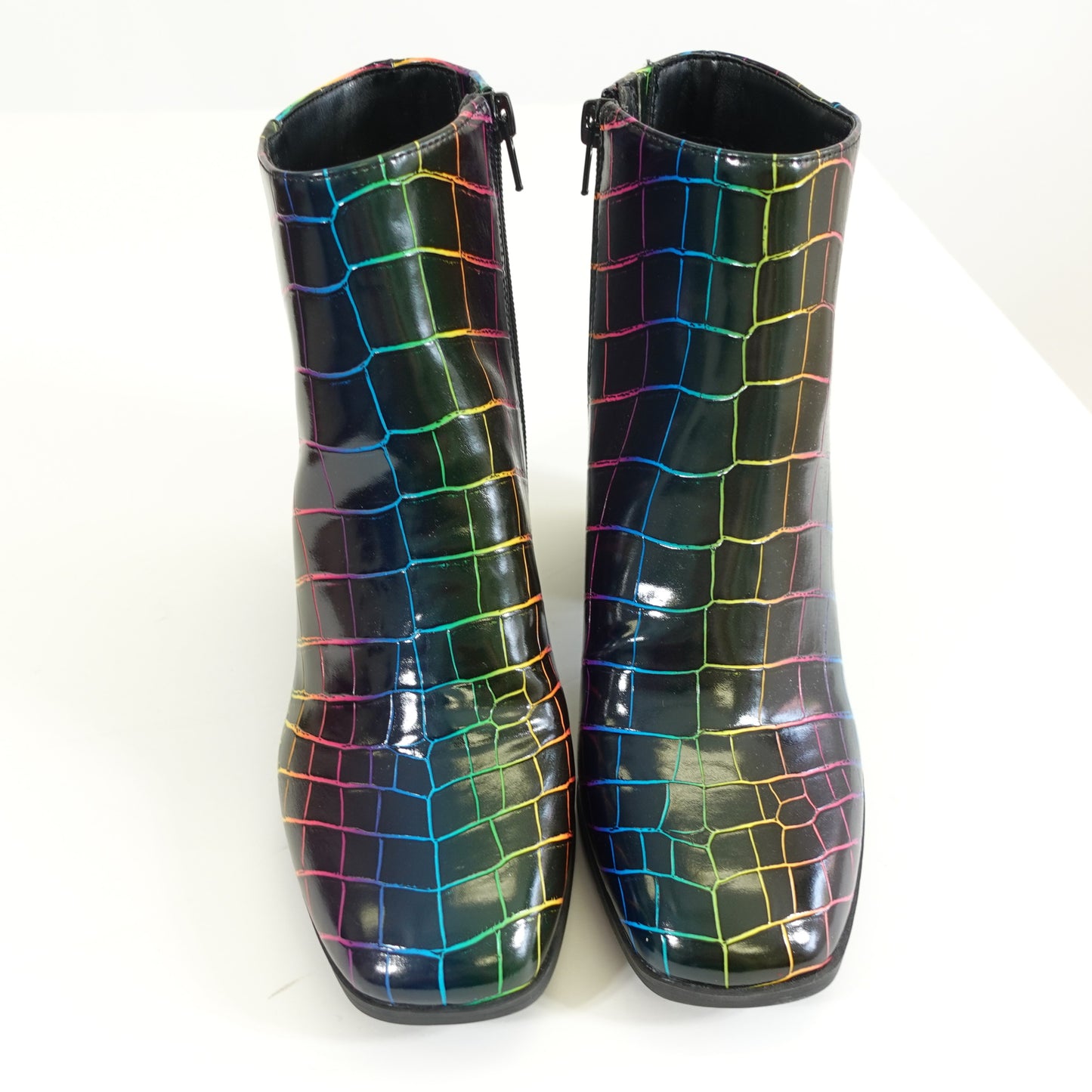 Black/ Rainbow Faux Alligator Skin Ankle Boot (Size 9)