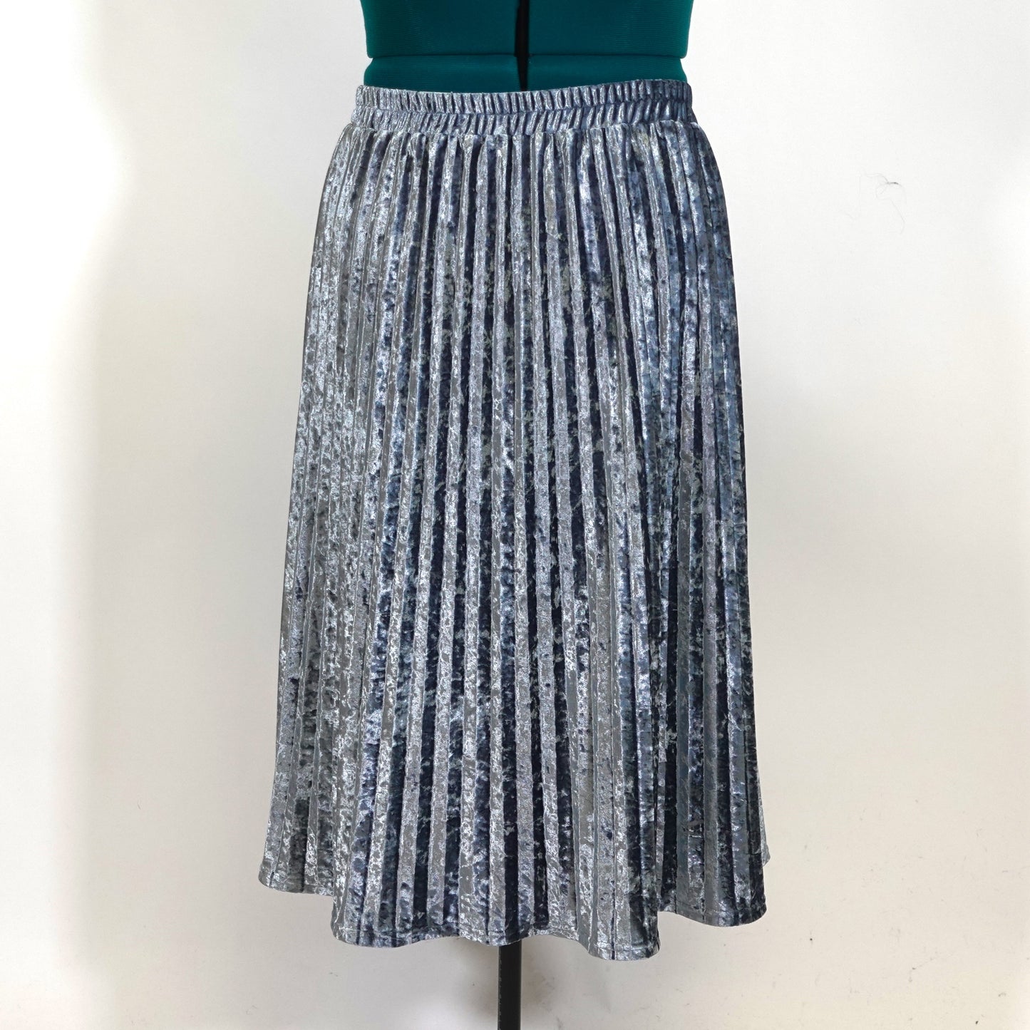 Grey Velvet Pleated Midi Skirt