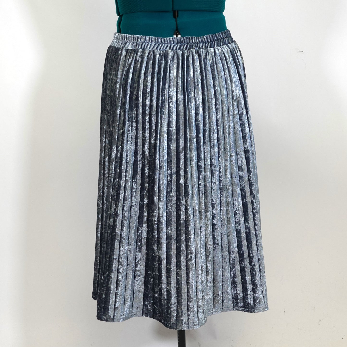 Grey Velvet Pleated Midi Skirt